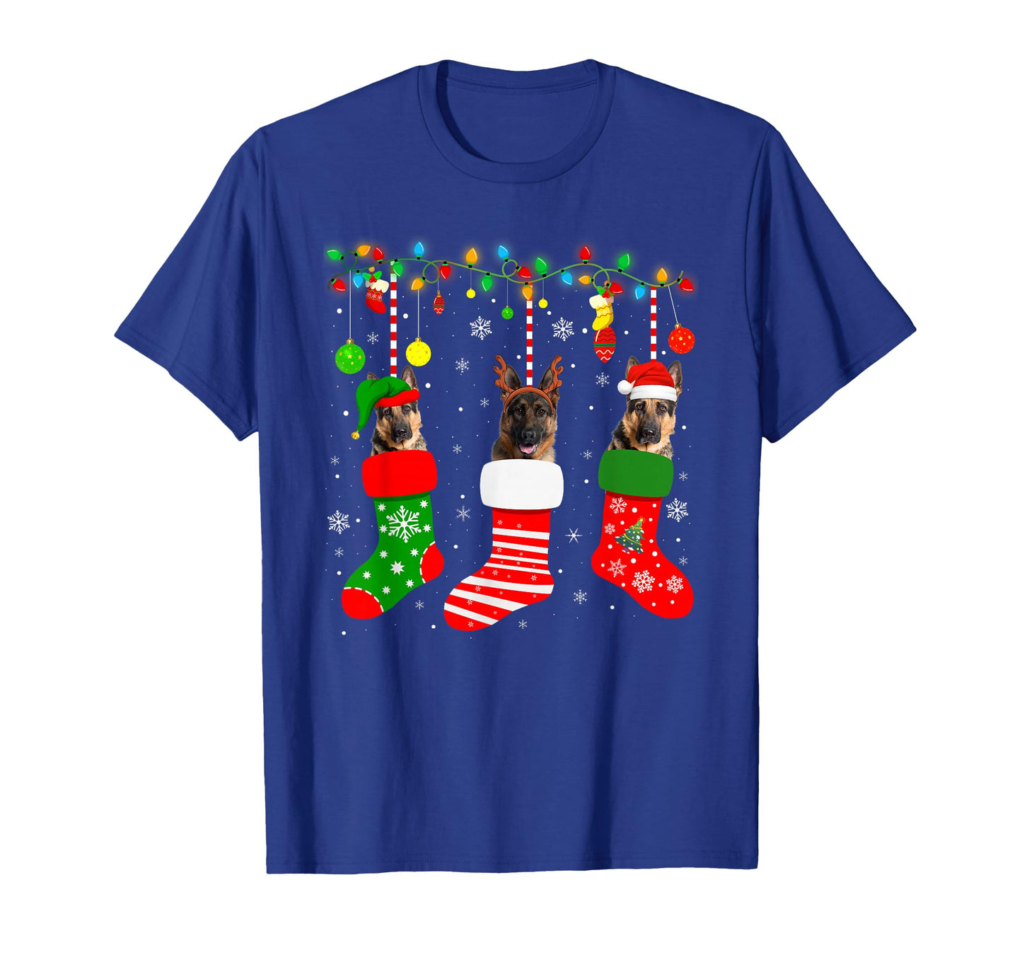 German Shepherd Dog in Christmas Socks Pet Dog Lover Xmas T-Shirt