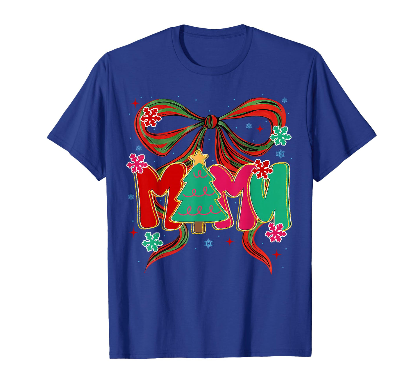 Brushstroke Coquette Christmas Mama, Xmas Tree Bow Mama Mom T-Shirt