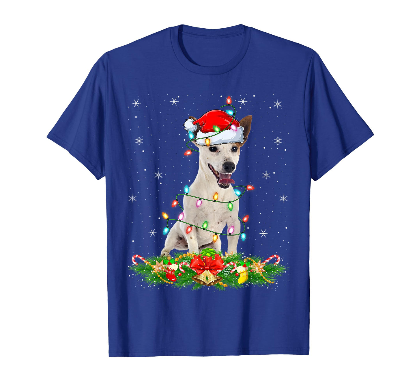 Rat Terrier Dog Christmas Lights Funny Santa Hat Xmas T-Shirt