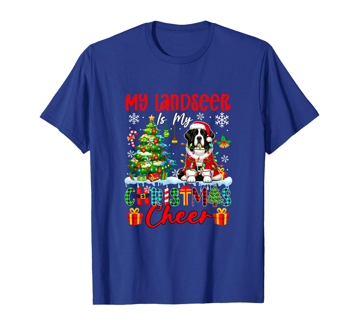 My Landseer is My Xmas Cheer Funny Santa Dog Owner Kids T-Shirt