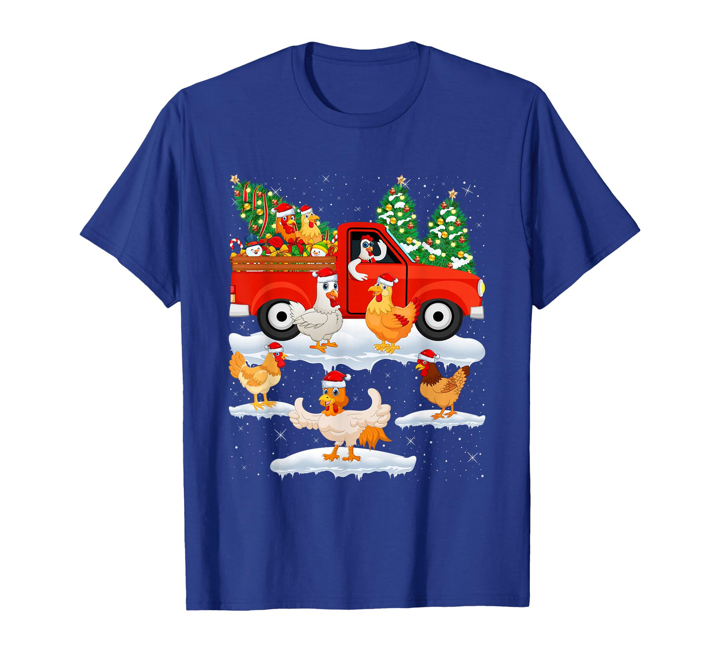Chicken Christmas Tree Red Truck Funny Chicken Lover Xmas T-Shirt