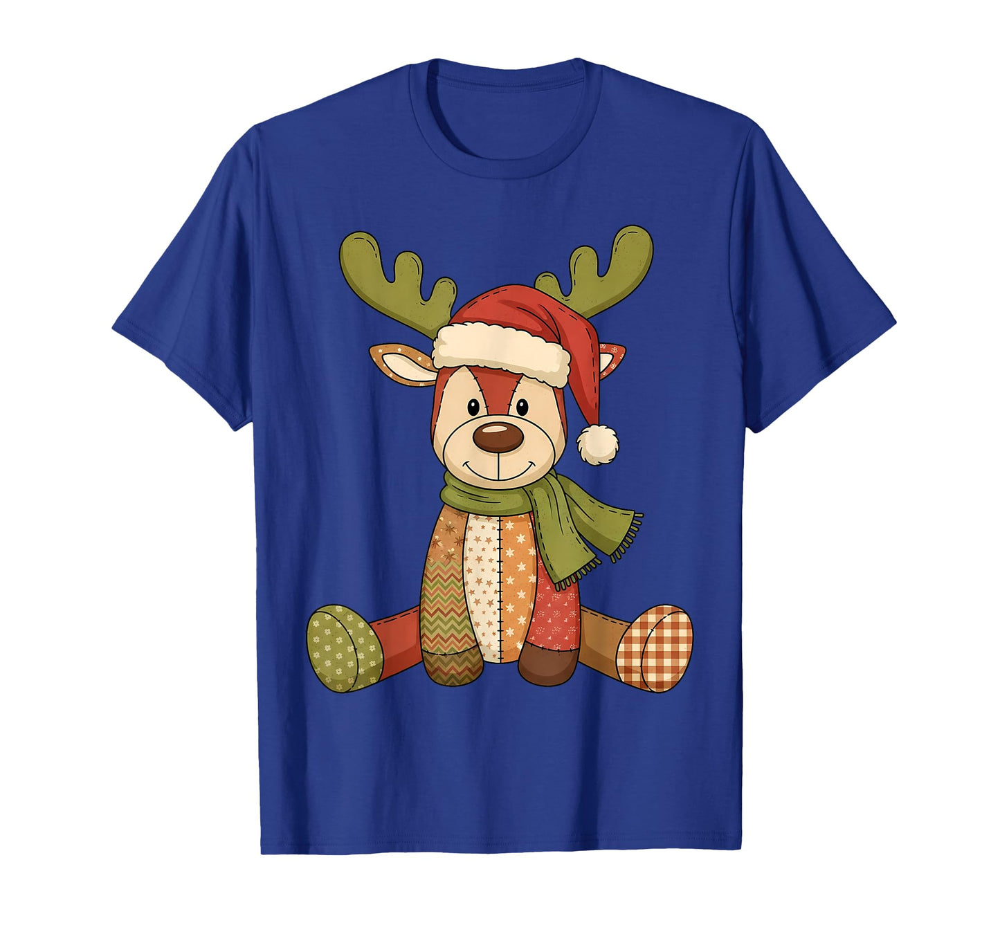 Christmas Patchwork Retro Reindeer Men Women Pajama T-Shirt