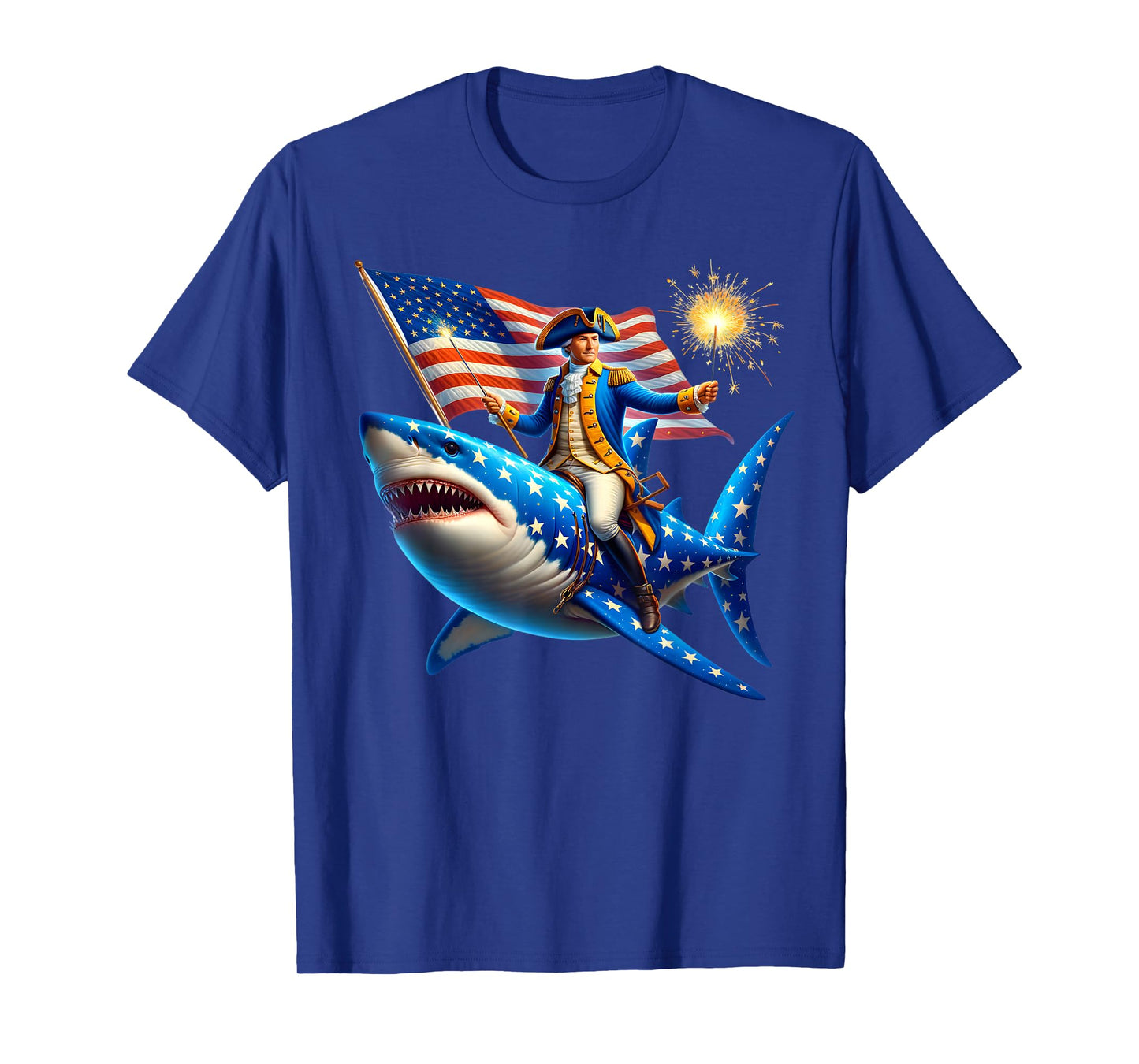 Washington Riding Shark Funny July 4th American Flag Patriot T-Shirt for Women Men