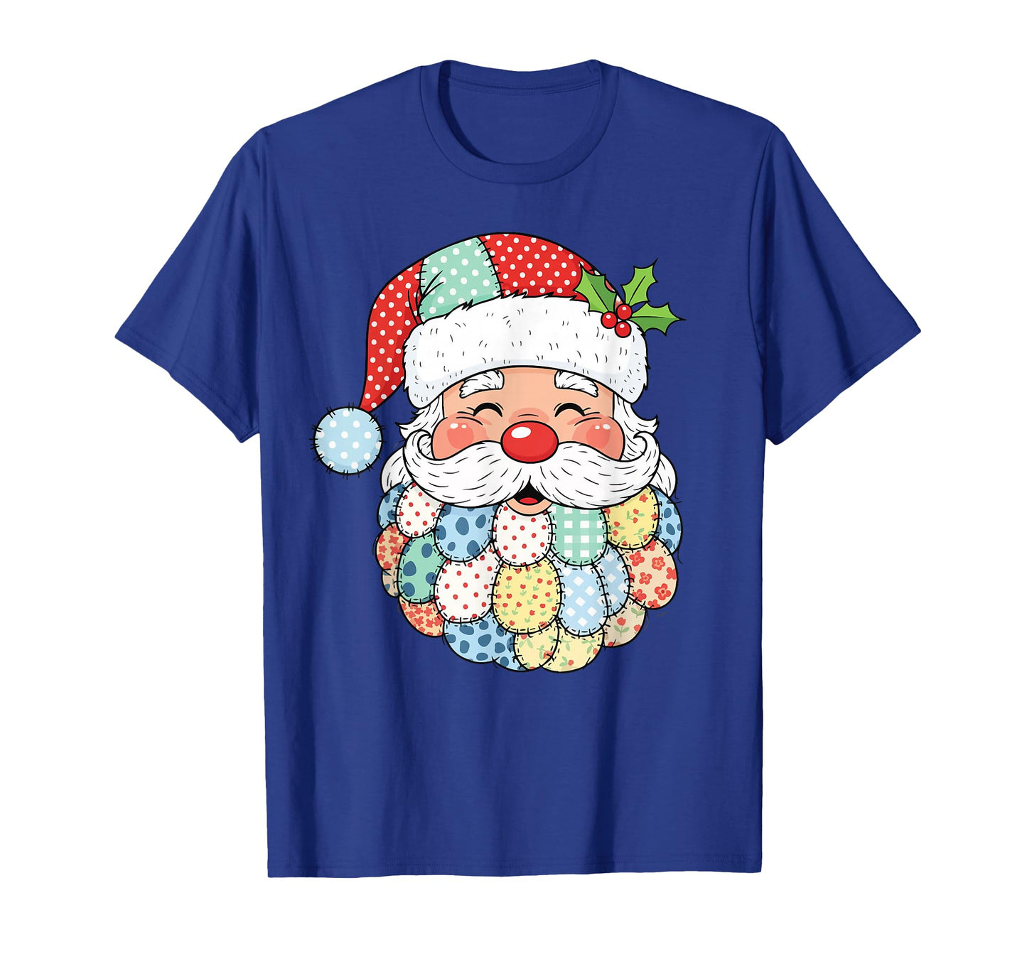 Retro Patchwork Santa Claus Christmas Preppy Xmas Quilting T-Shirt