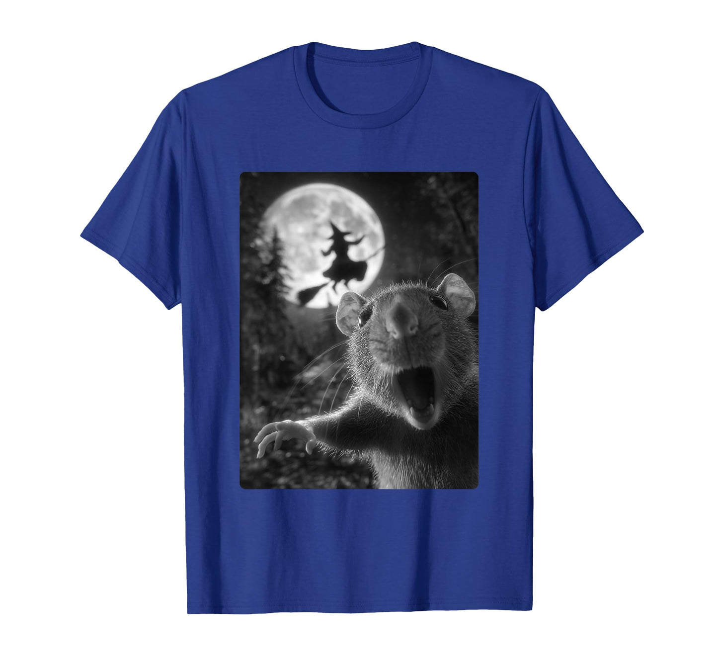 Funny Rat Selfie Full Moon Flying Witch Forest Halloween T-Shirt