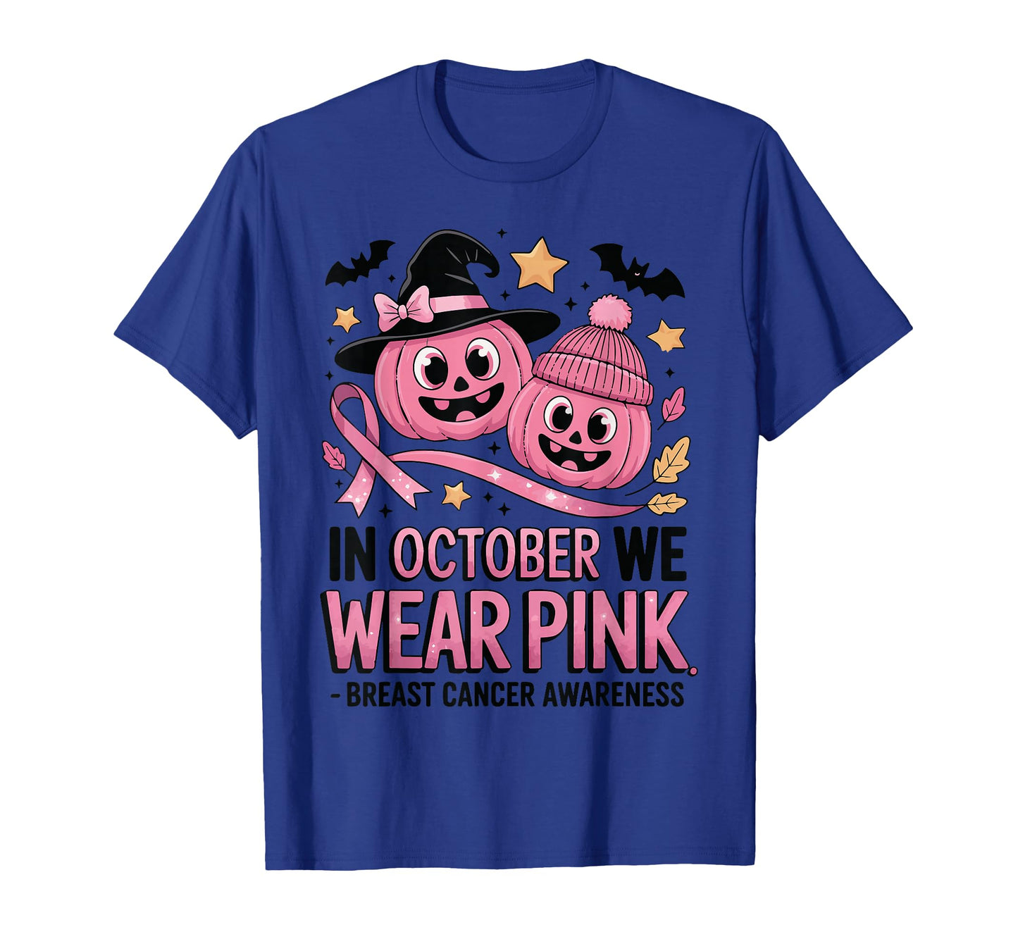 in October We Wear Pink Ghost Witch Breast Cancer Awareness T-Shirt