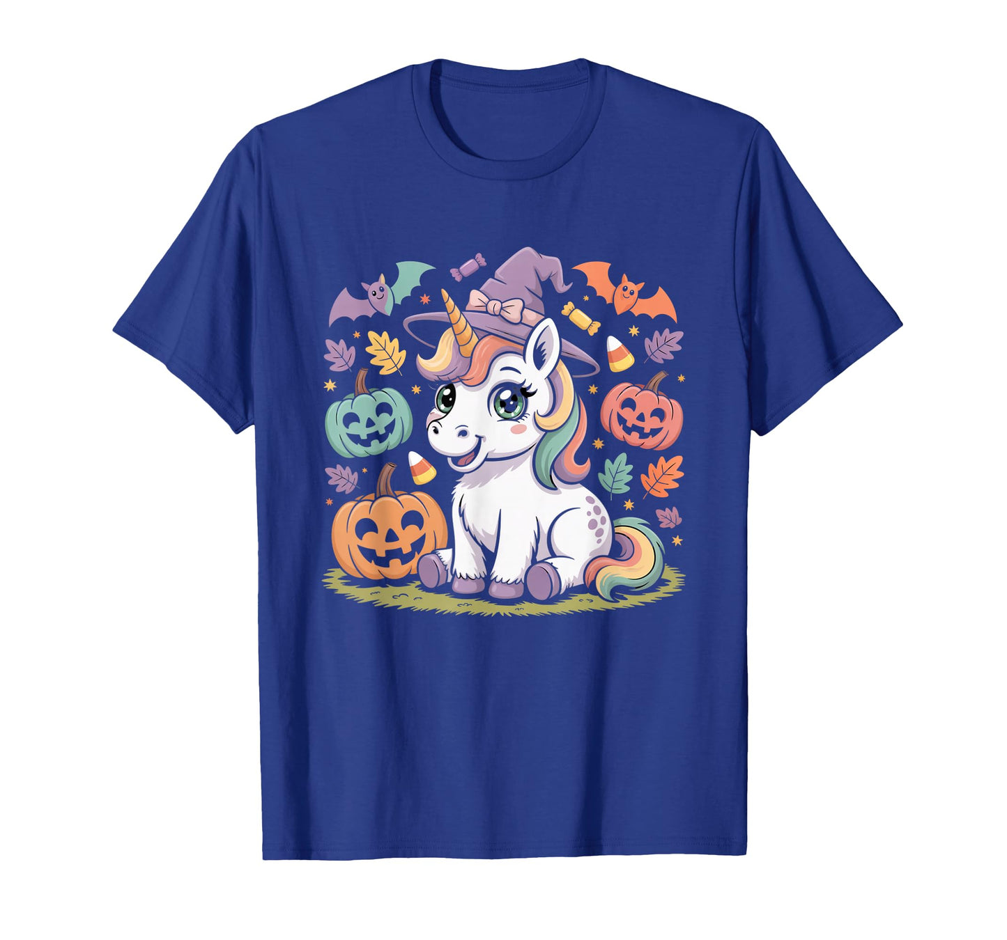 Cute Unicorn Witch Hat Halloween Pumpkin Candy Kids Shirt T-Shirt