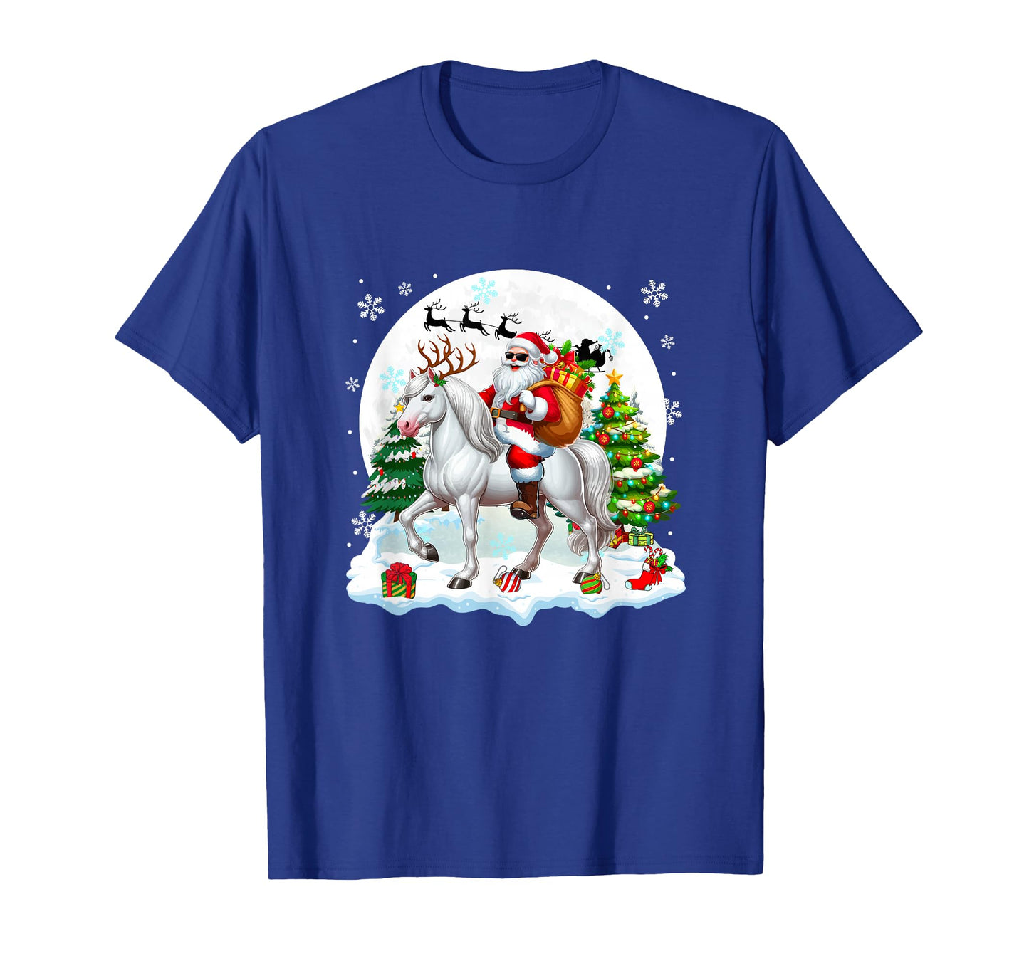 Santa Sunglasses Riding Horse Reindeer Christmas Snowman T-Shirt