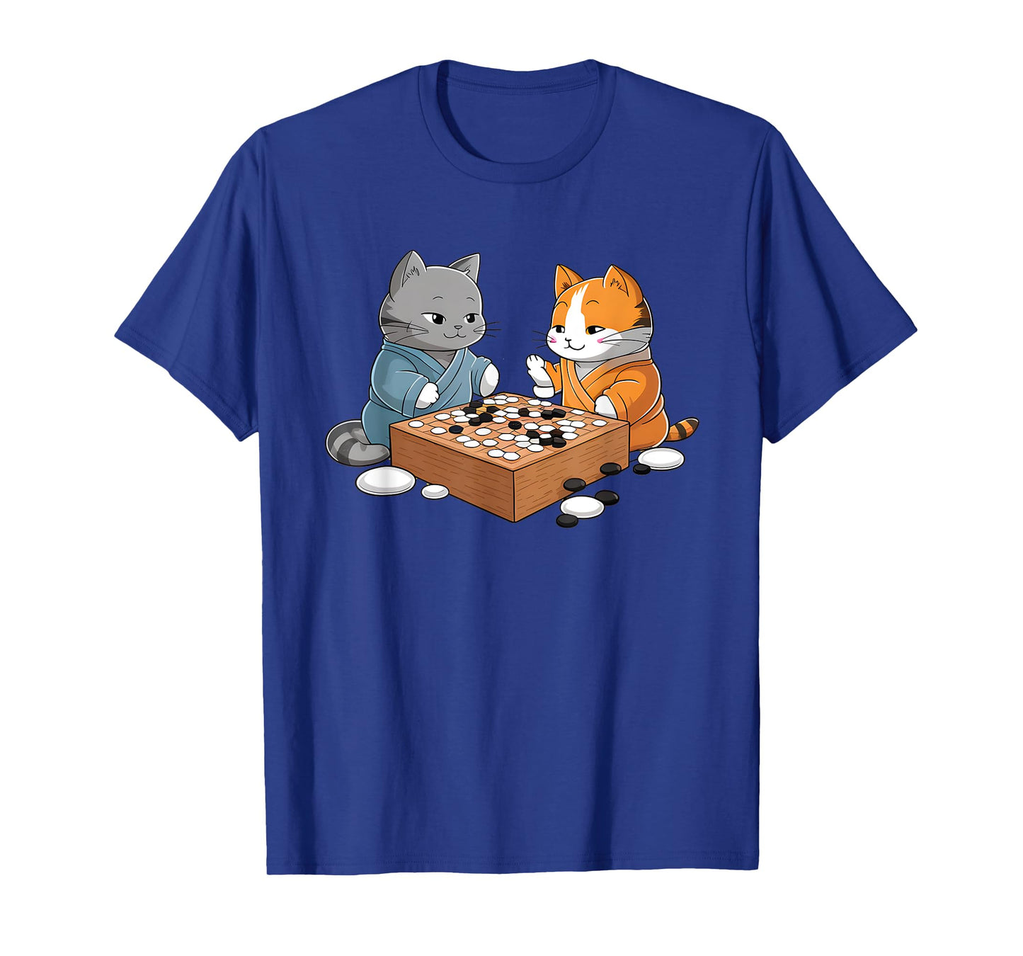 Kawaii Cat Samurais Playing Go Board Game Baduk Funny Cat T-Shirt