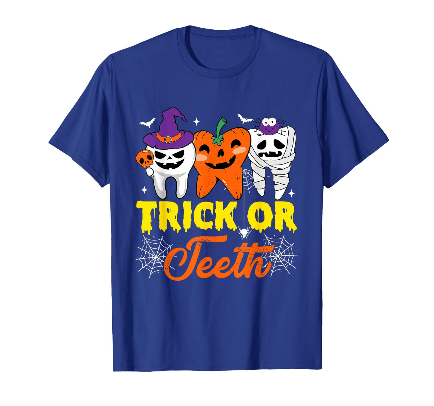 Trick Or Teeth Tooth Pumpkin Witch Hat Dental Halloween T-Shirt