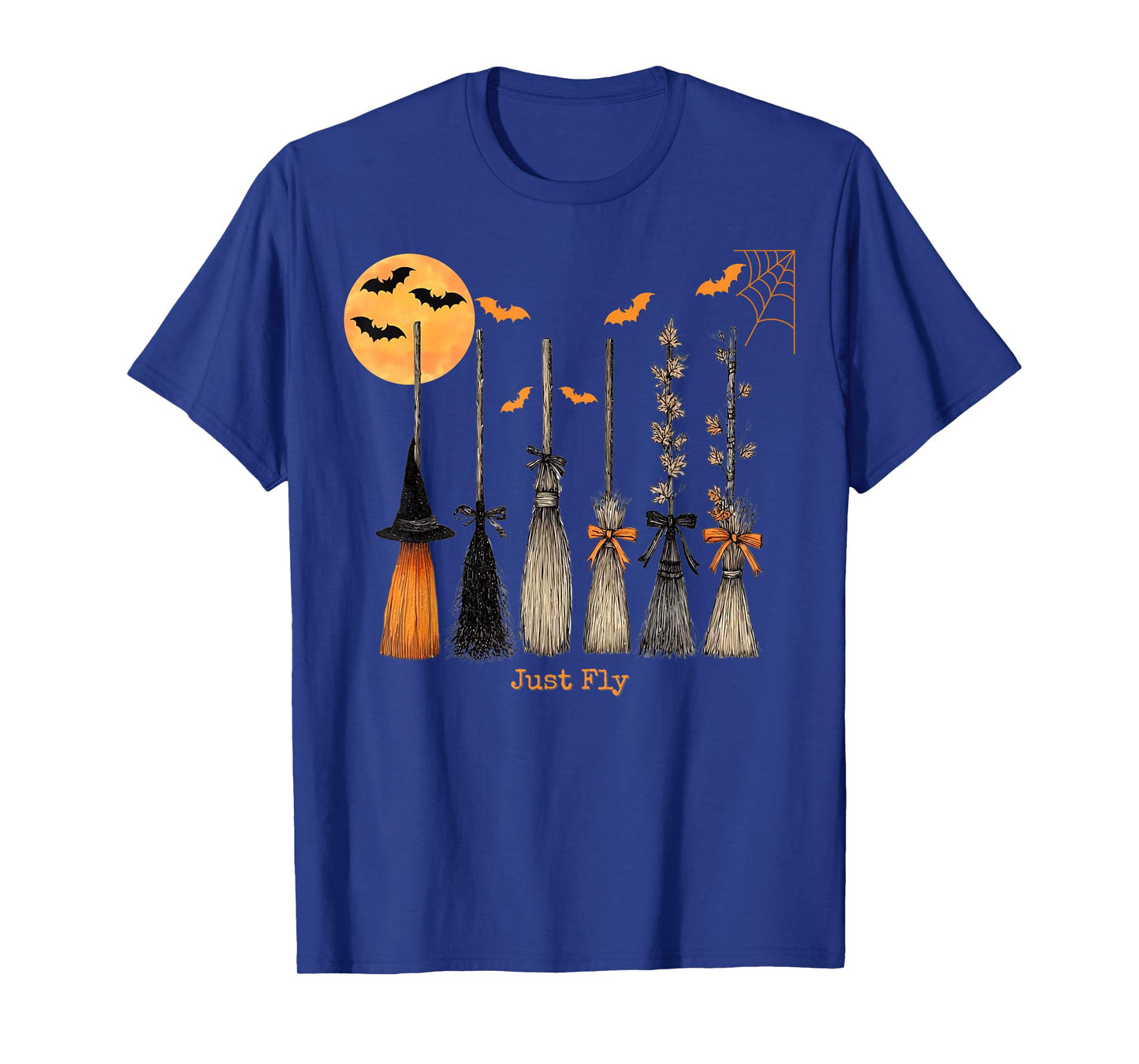 Halloween Witches Broomsticks Just Fly Spooky Bats Moon T-Shirt