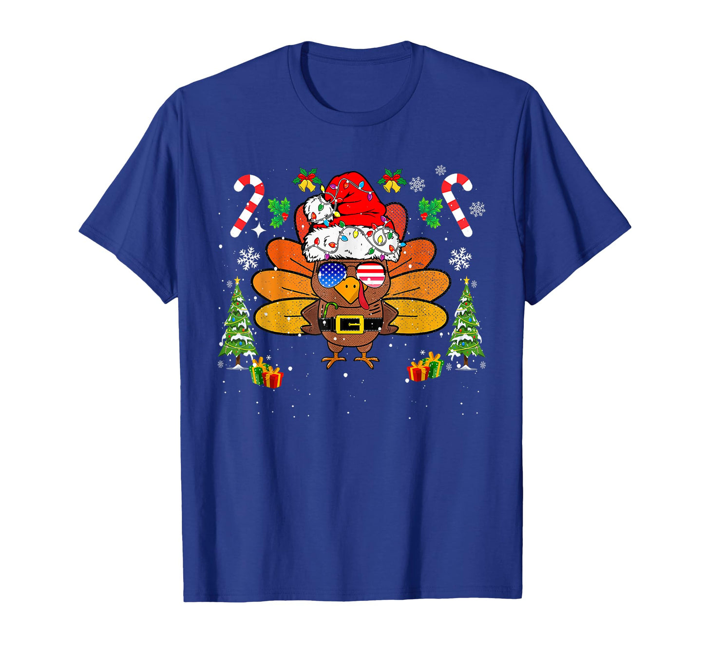 Merry Thanksmas Happy Thanksgiving Santa Turkey Xmas Family T-Shirt