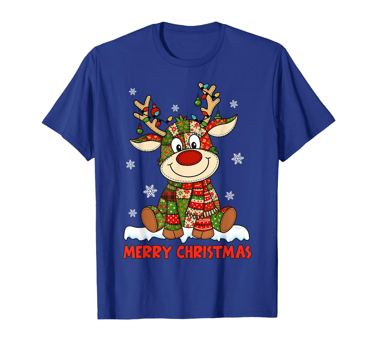 Merry Christmas Lighting Reindeer Patchwork Matching Family T-Shirt