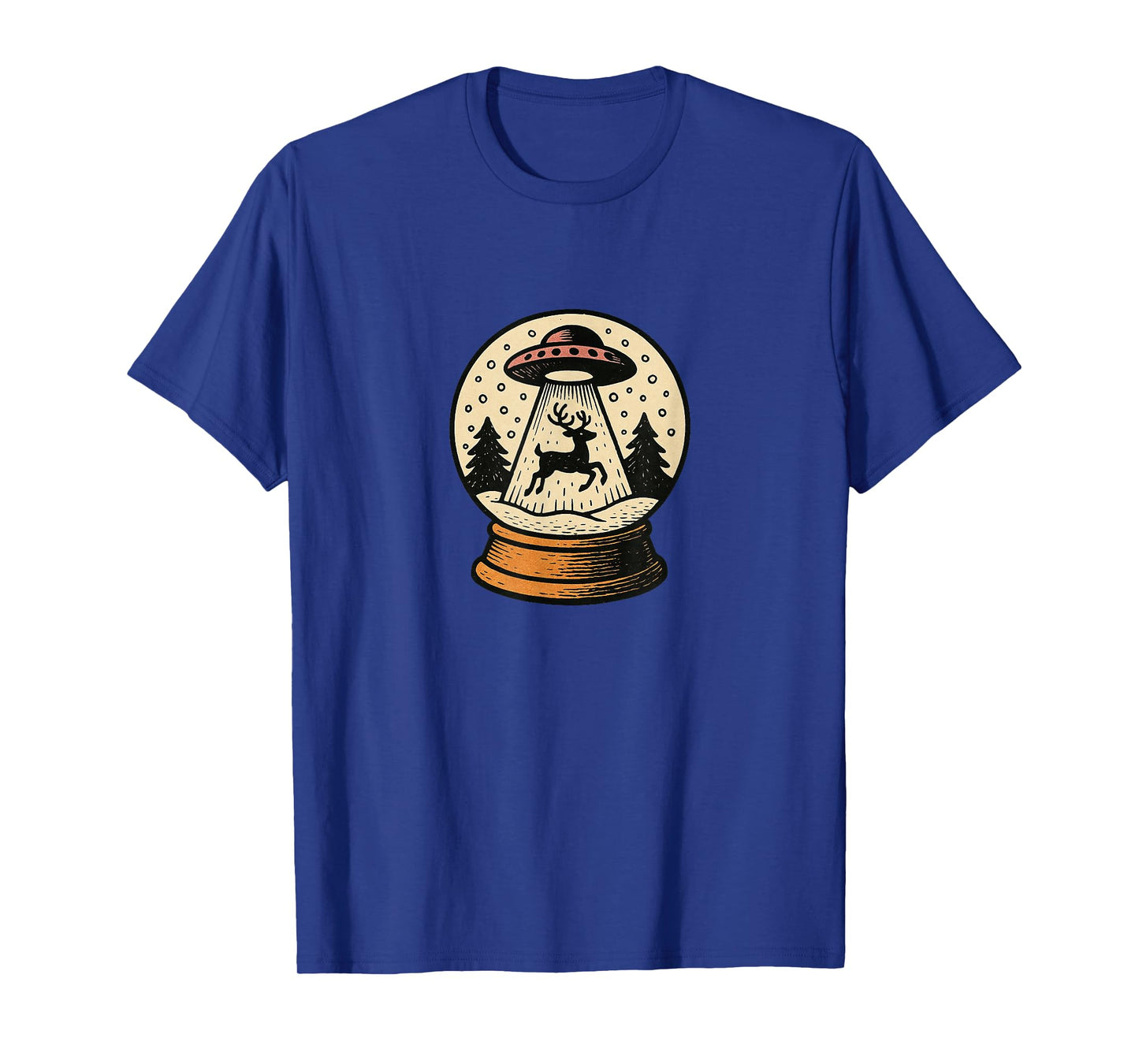 Snowglobe UFO Beaming Up Reindeer Funny Alien Christmas T-Shirt