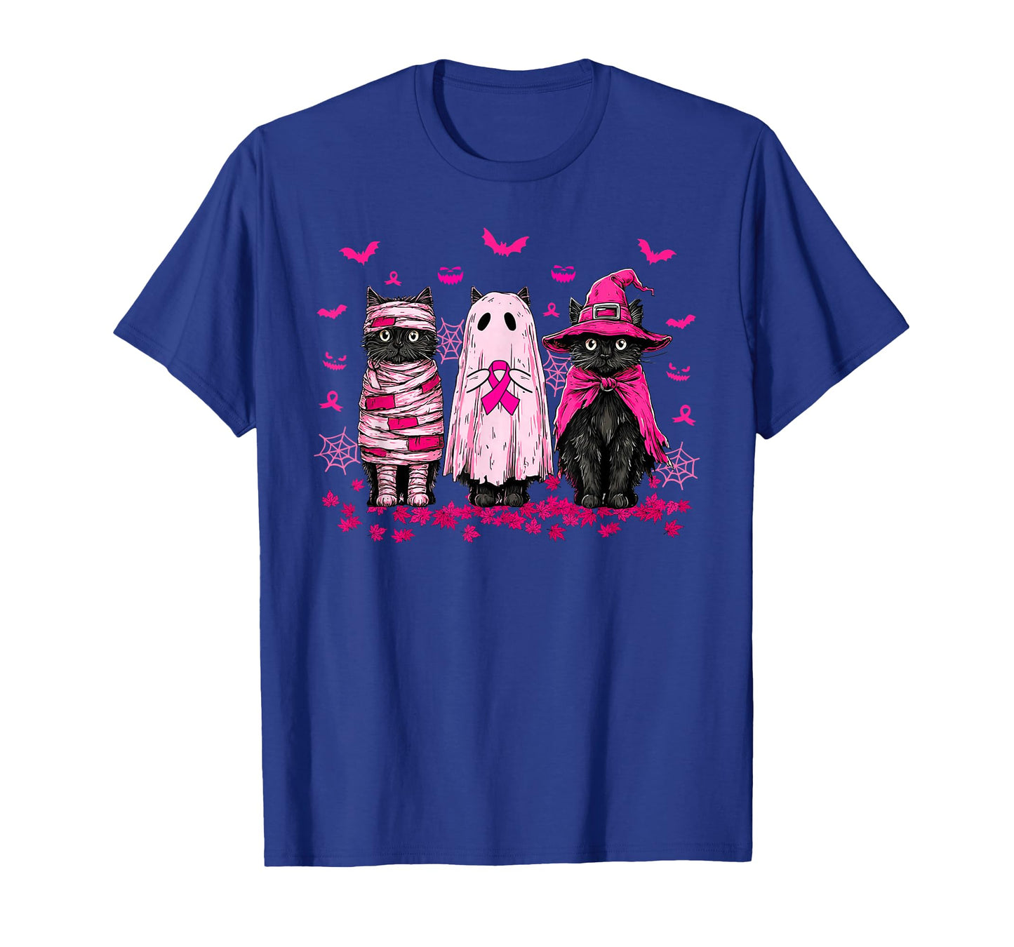 Retro Halloween Black Cat Breast Cancer Awareness T-Shirt