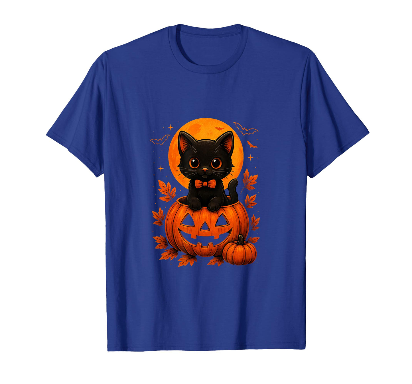 Retro Black Cat Halloween Pumpkin Costume for Women Men Kids T-Shirt