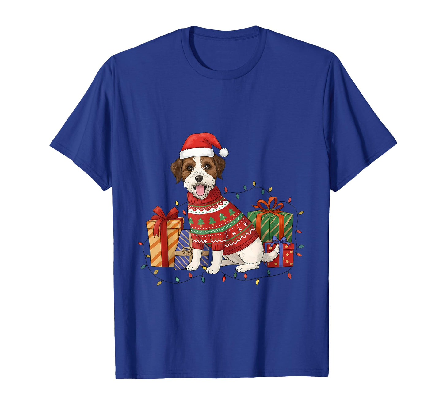 Joyful Holiday Dog with Presents and Christmas Lights T-Shirt
