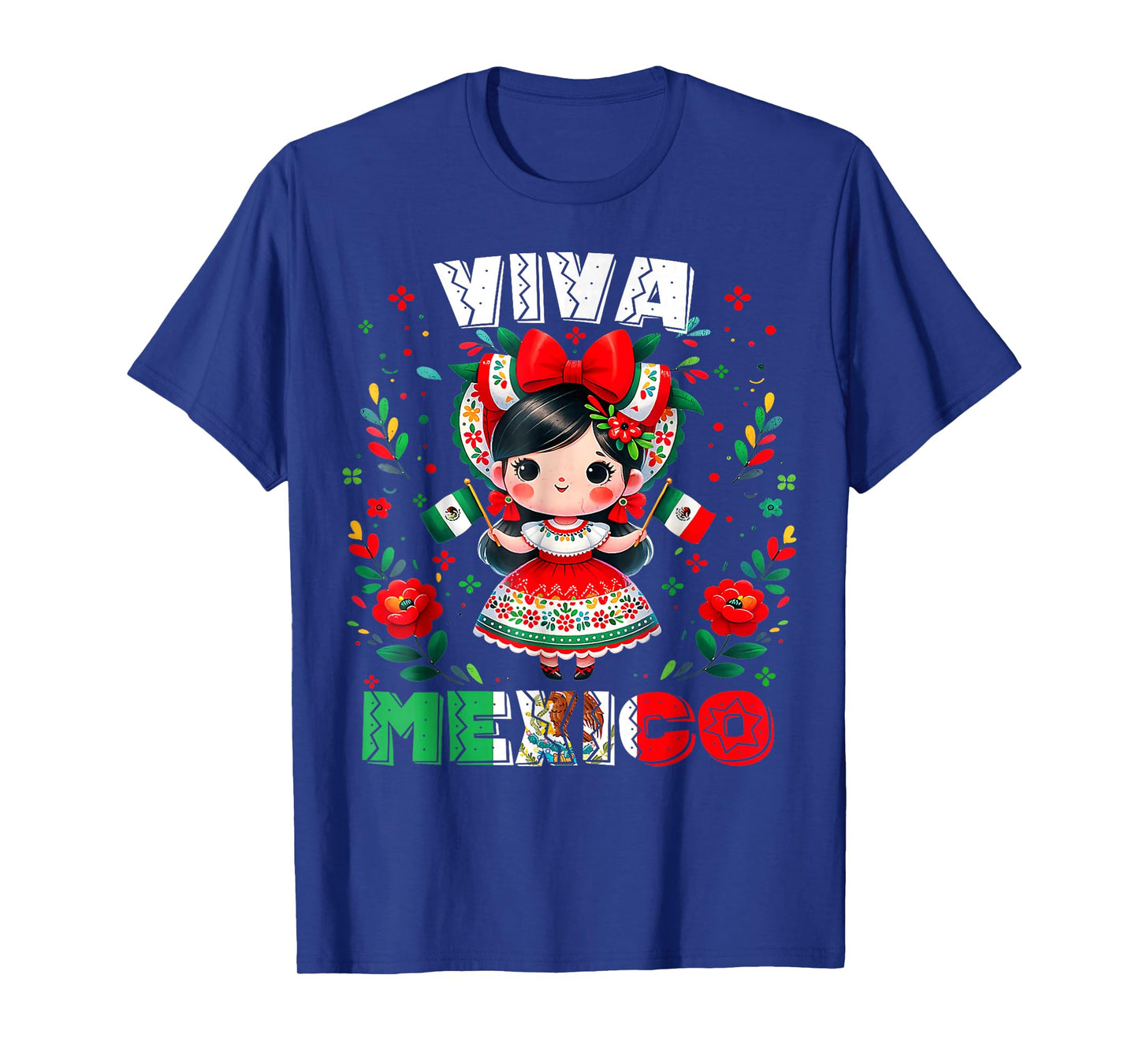 Viva Mexico Mexican Girl Flag Independence Day Girls Kids T-Shirt