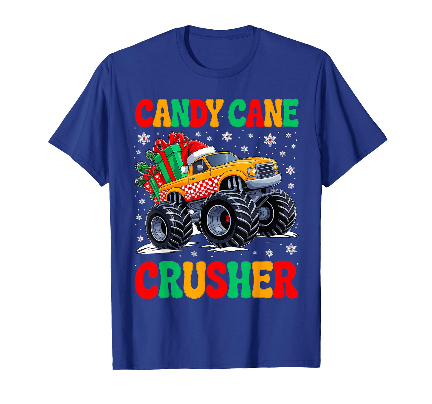 Groovy Christmas Candy Cane Crusher Xmas Monster Truck Boys T-Shirt