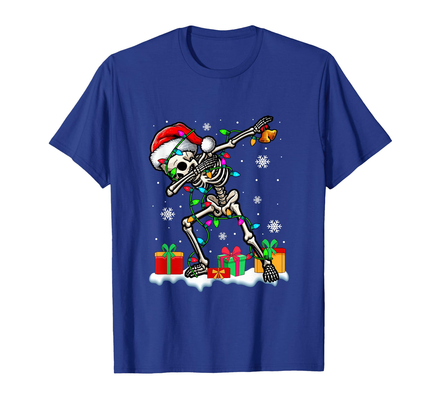 Santa Skeleton Dabbing Christmas Colorful Lights Family Kids T-Shirt
