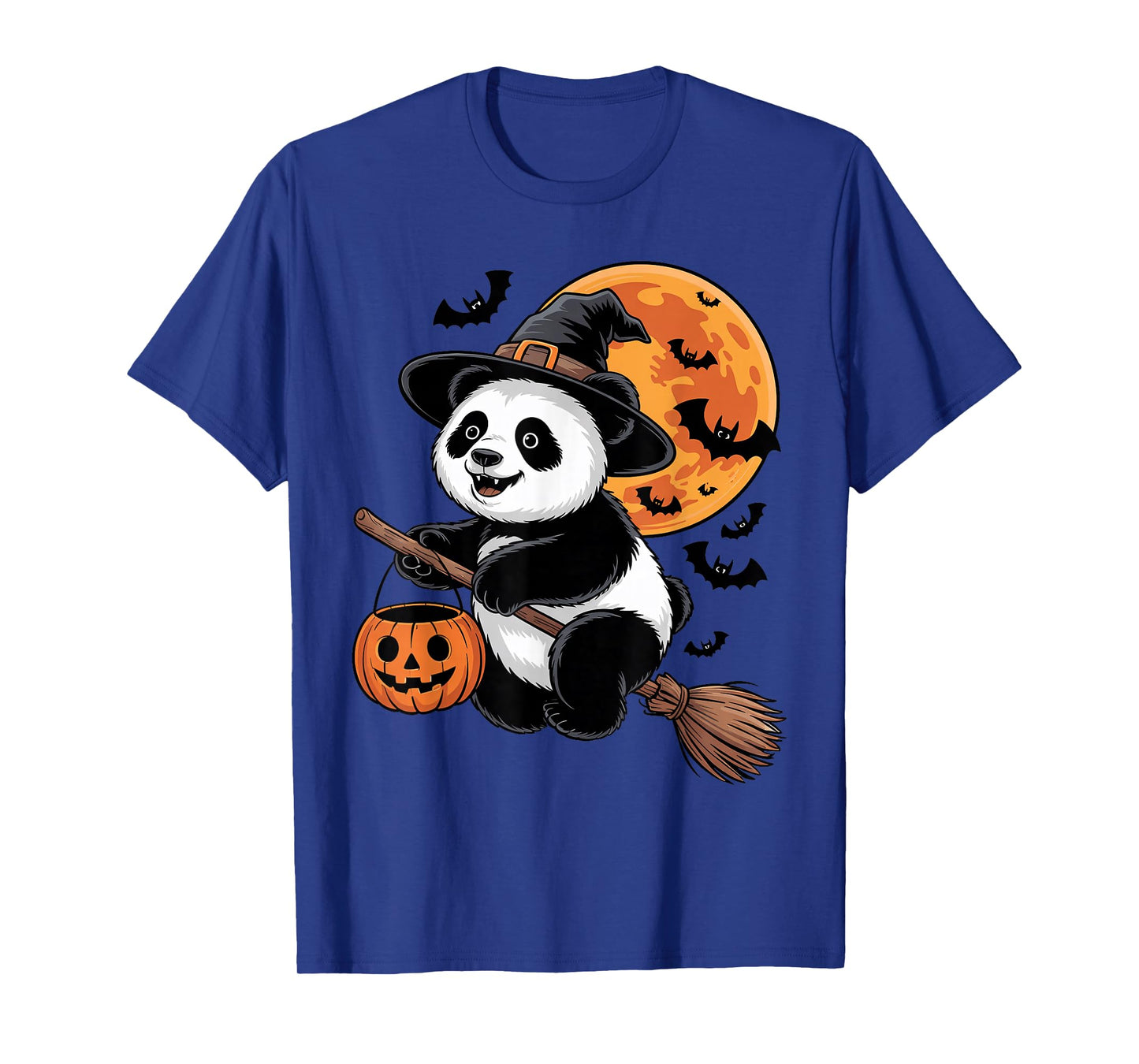 Trick or Treat Panda Witch Halloween Pumpkin Candy Bucket T-Shirt