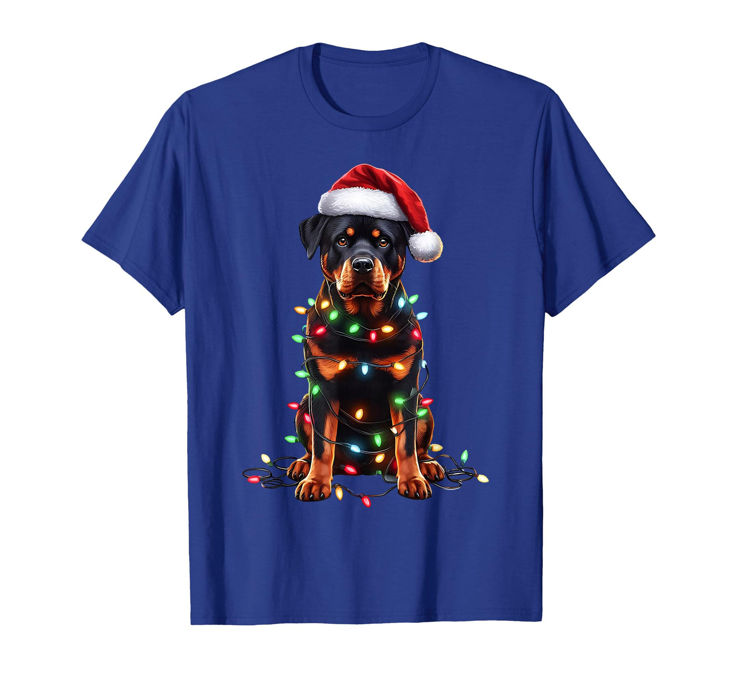 Rottweiler Dog Christmas Lights Santa Hat Dog Lover T-Shirt