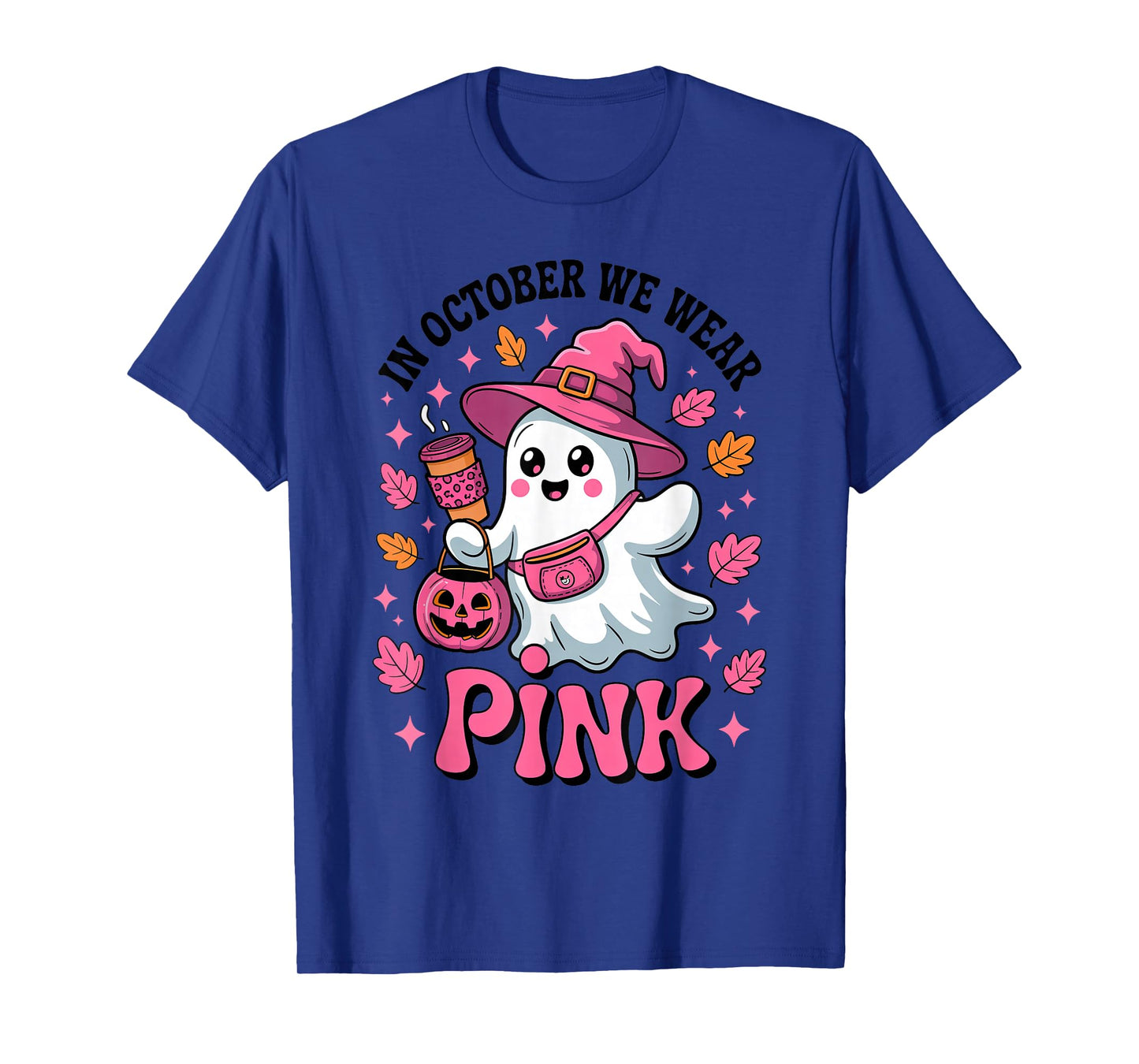 in October We Wear Pink Ghost Coffee Breast Cancer Awareness T-Shirt