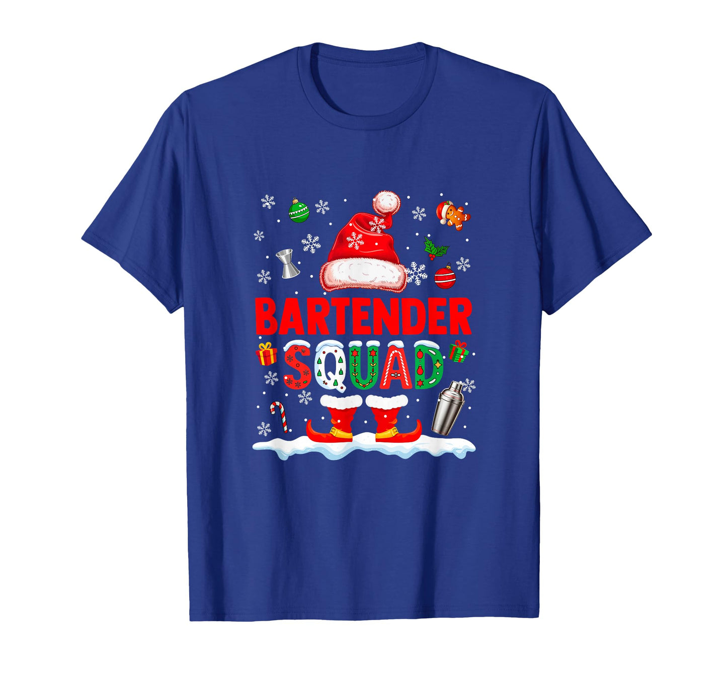 Bartender Squad Men Job Christmas Santa Costume Bow Tie T-Shirt