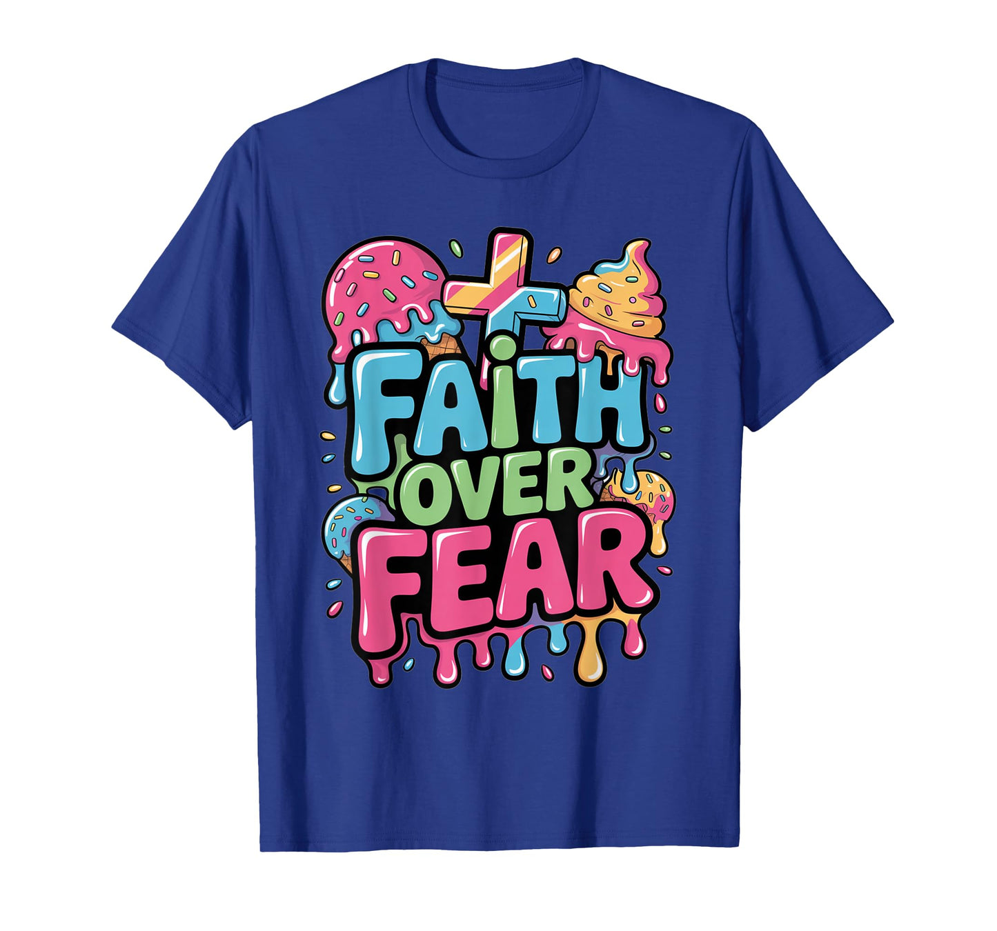 Faith Over Fear Ice Cream Christian Drip Kids Jesus Youth T-Shirt