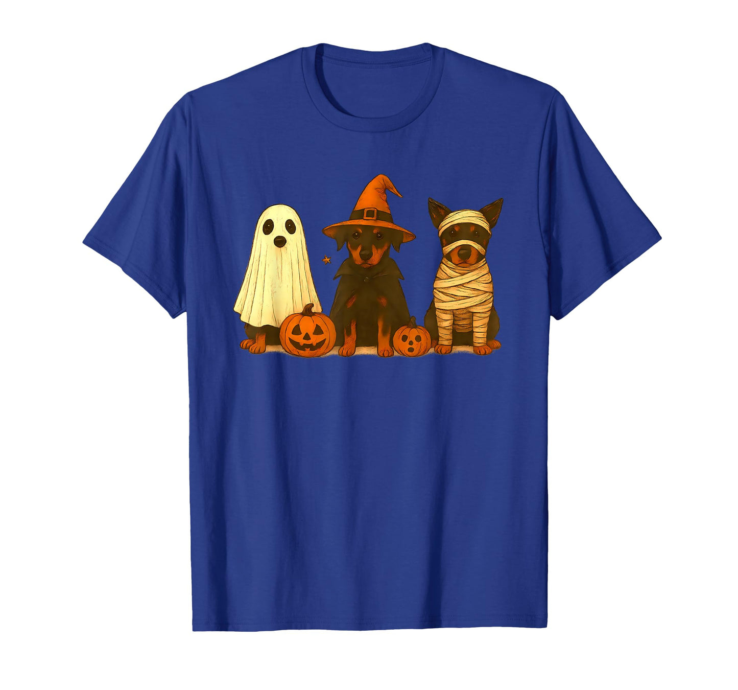 Retro Doberman Pinscher Witch Scary Halloween Pumpkin T-Shirt