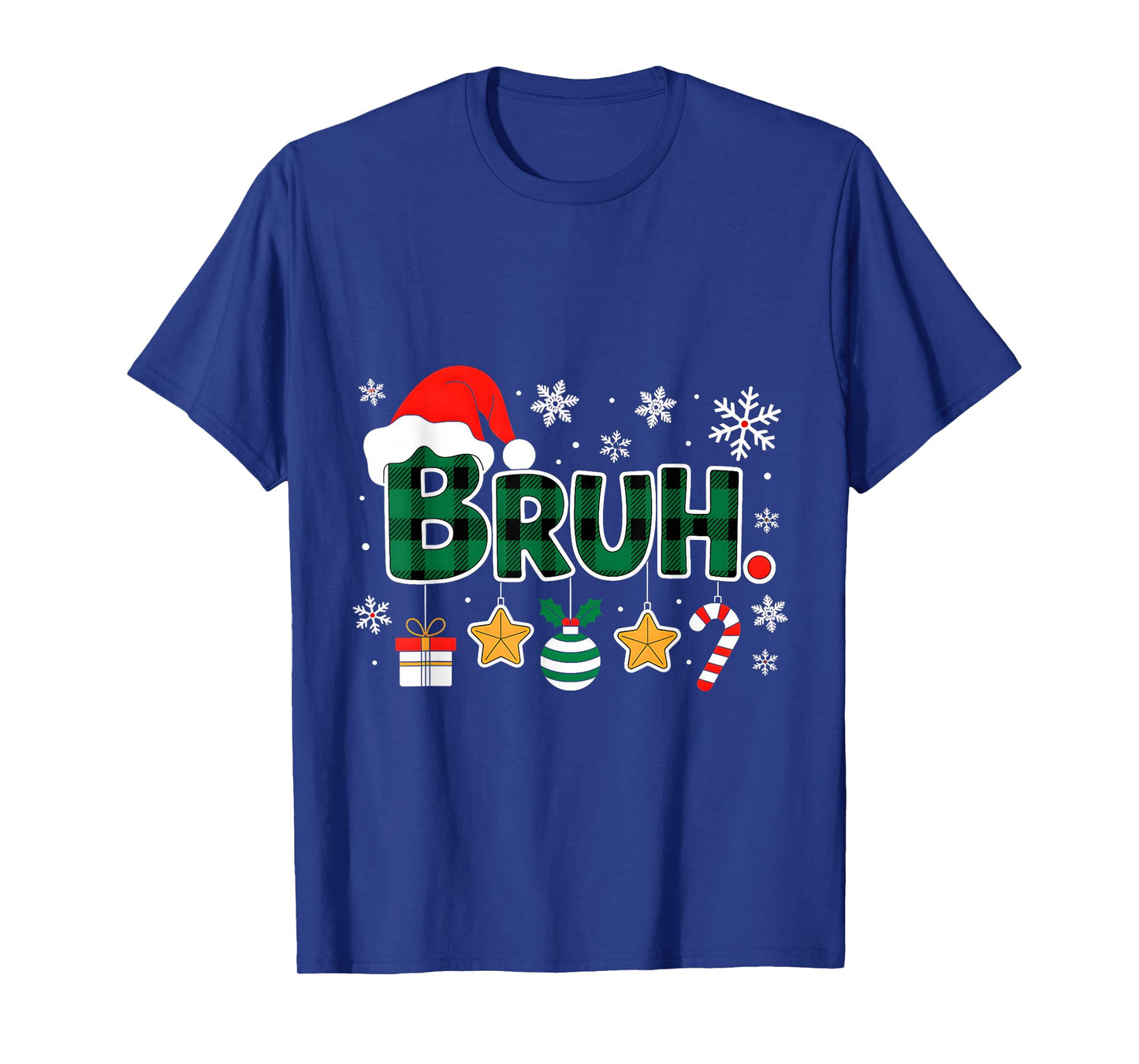 Bruh Funny Christmas Green Plaid Teens Boys Kid Xmas Pajamas T-Shirt