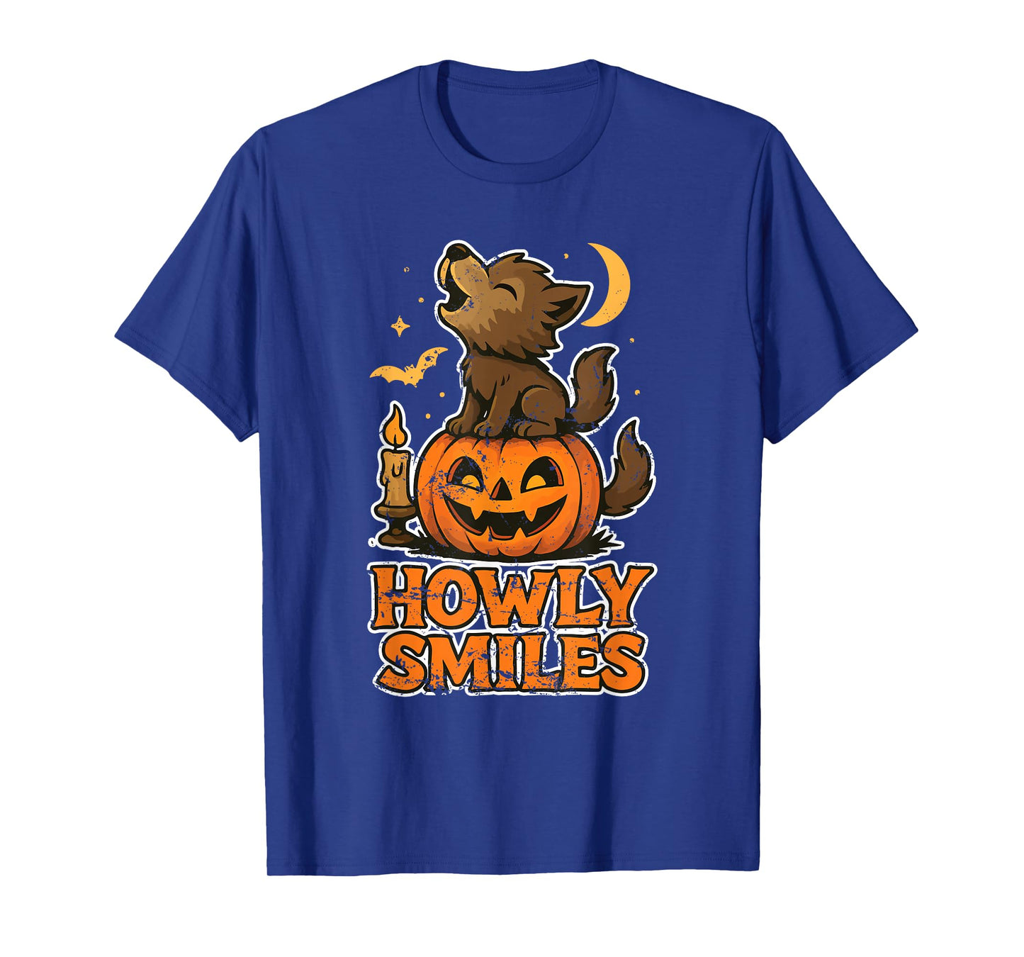 Howly Smiles Wolf on Pumpkin T-Shirt