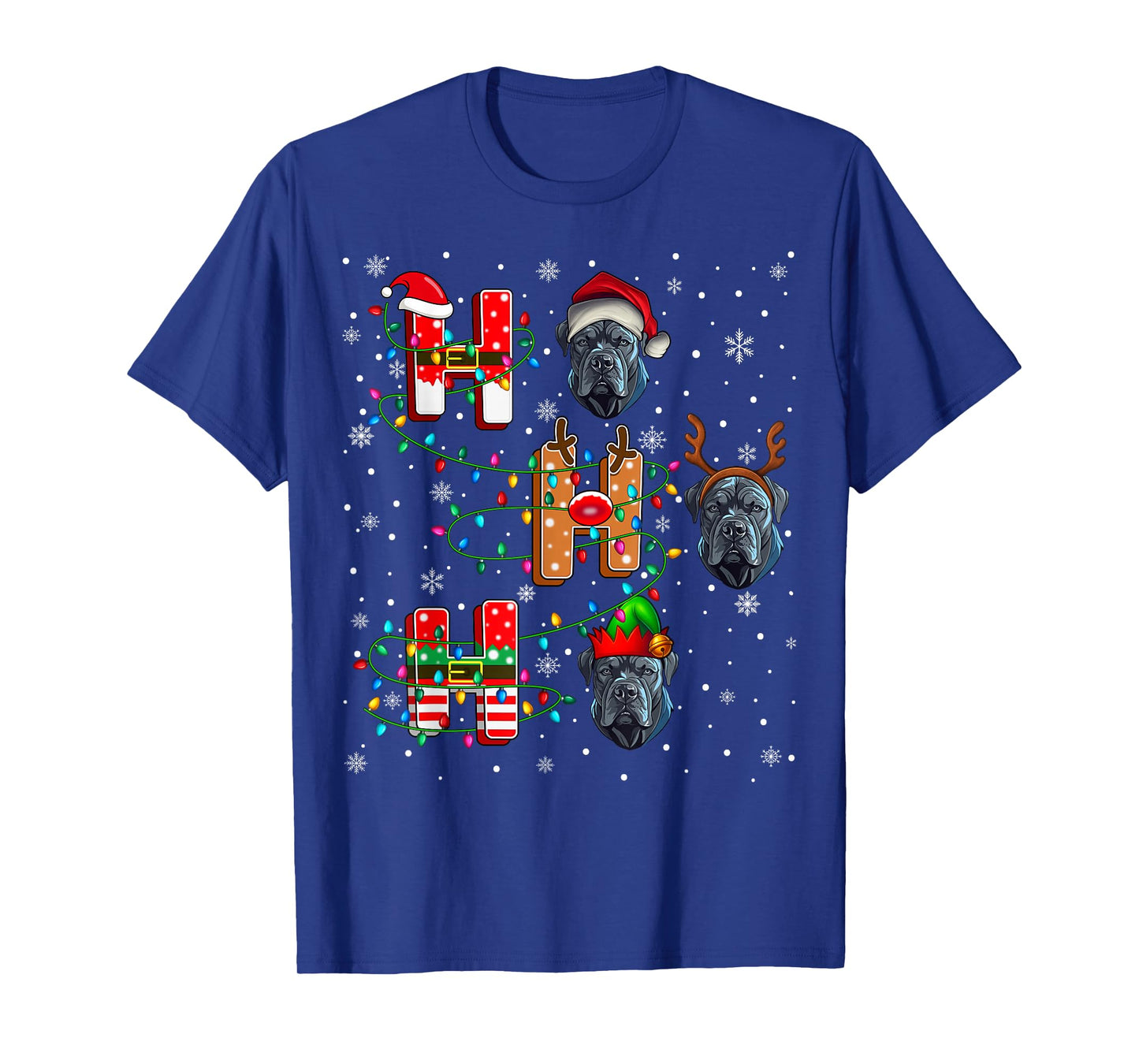 Ho Ho Ho Santa Reindeer Hat Elf Matching Cane Corso Dog Xmas T-Shirt