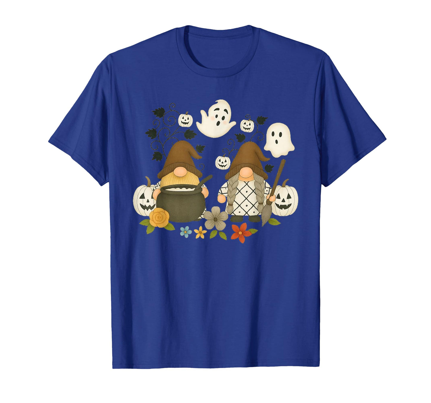 Funny Gnome Halloween with Pumpkin Ghost Leopard Design T-Shirt