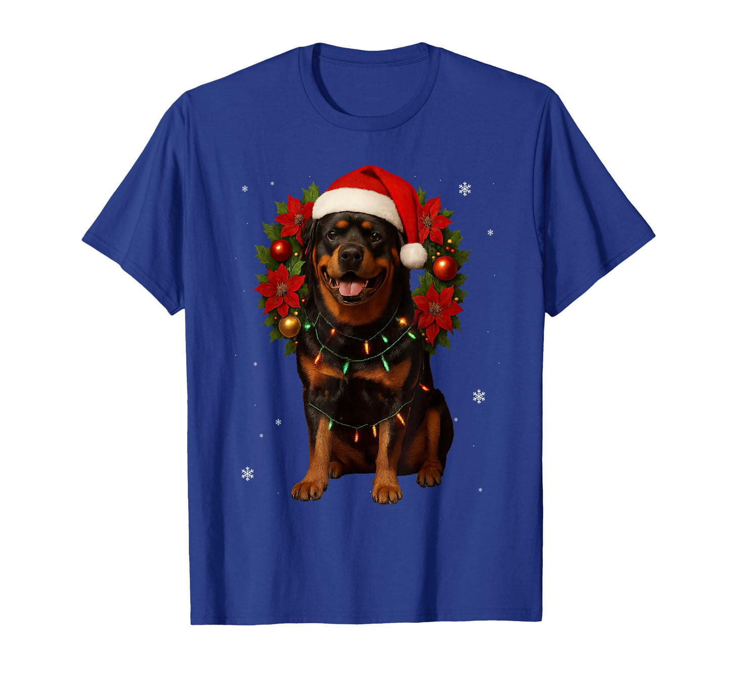 Christmas Rottweiler Festive Wreath Lights Xmas Santa Dog T-Shirt