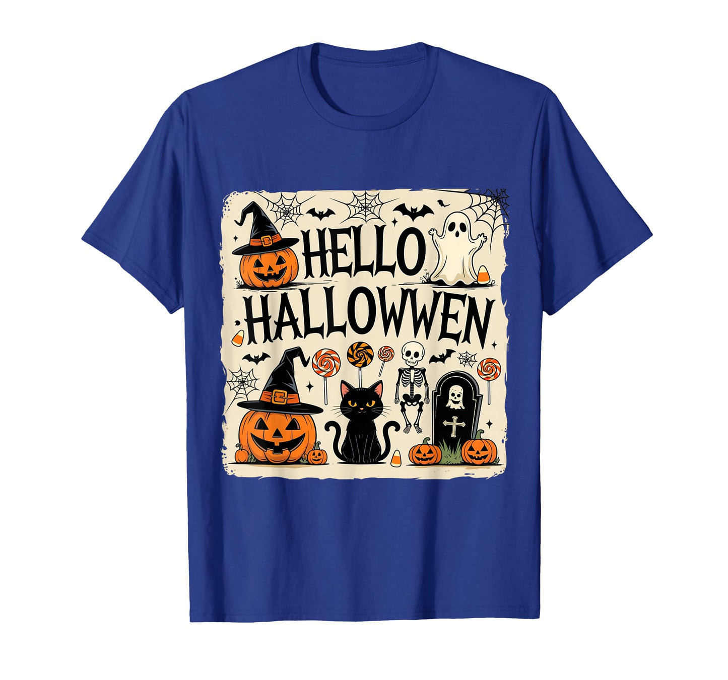 Hello Halloween Vintage Design – Pumpkin Skeleton T-Shirt