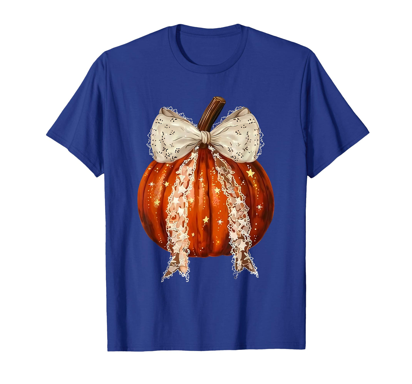 Retro Cute Patchwork Bow Pumpkin Season Autumn Fall Leaves T-Shirt