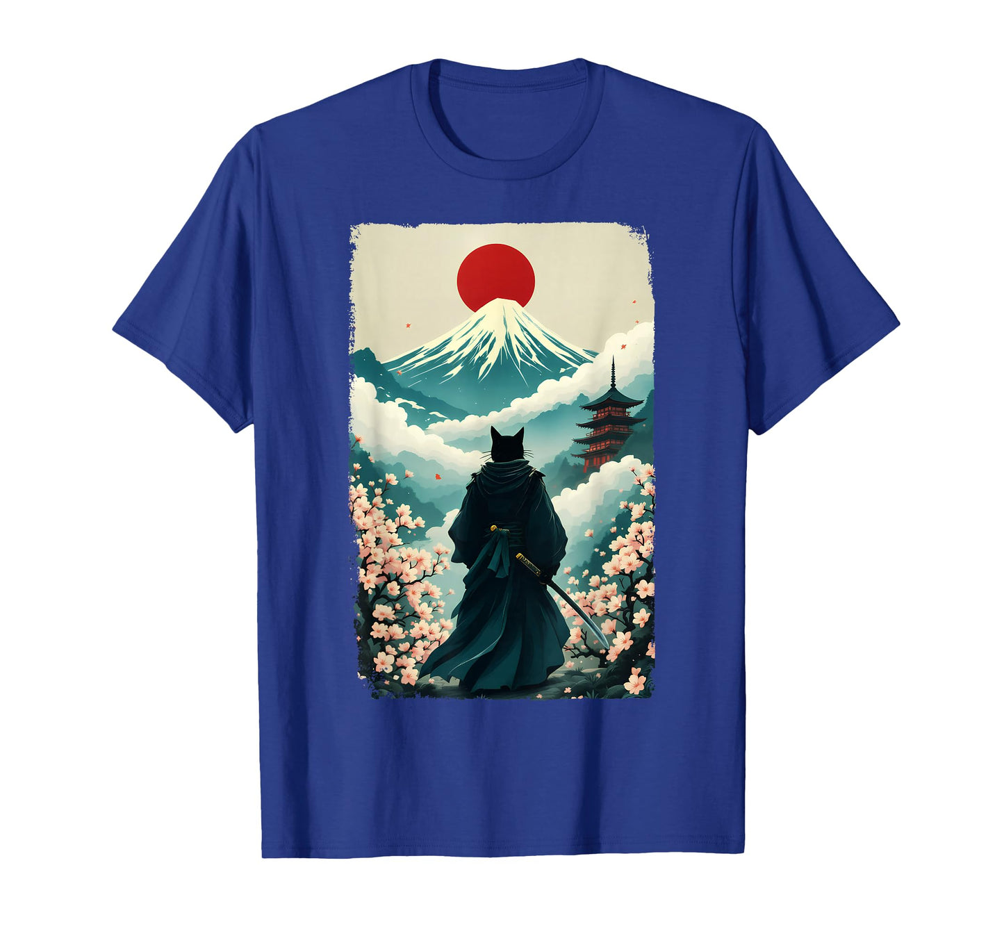Samurai Cat Warrior Fuji Mount Vintage Japanese Art Graphic T-Shirt