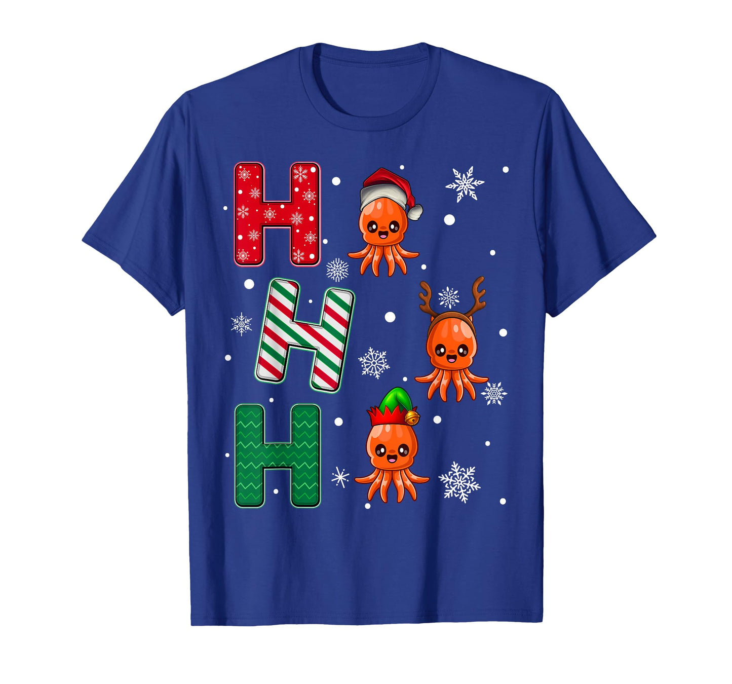 Ho Ho Ho Squid Animal Matching Santa Elf Xmas T-Shirt