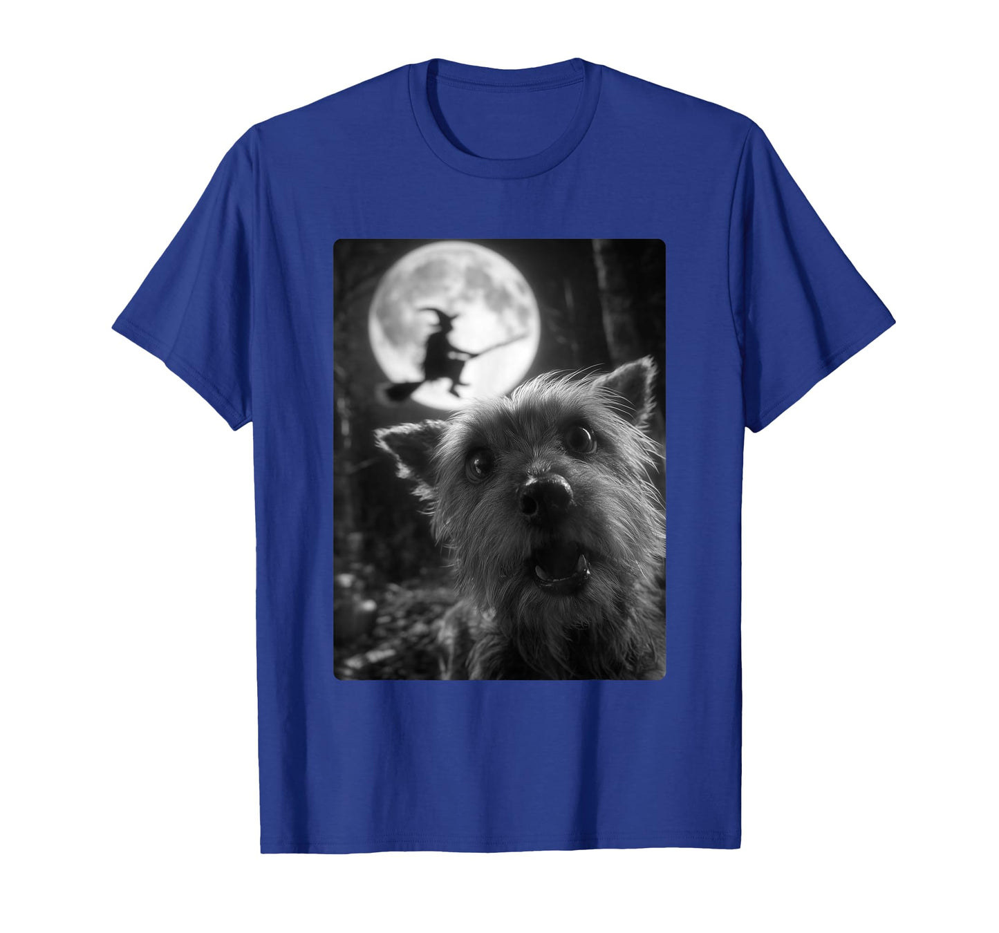 Funny Yorkshire Terrier Selfie Moon Flying Witch Halloween T-Shirt