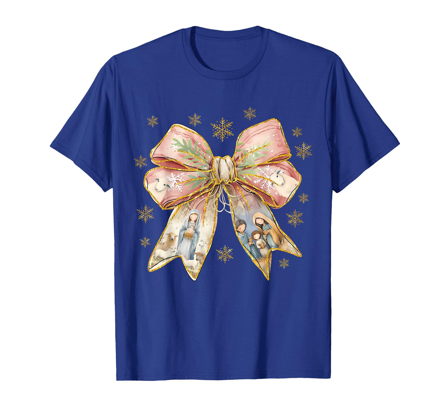 Jesus Christmas Coquette Bow Nativity Scene Christian Women T-Shirt