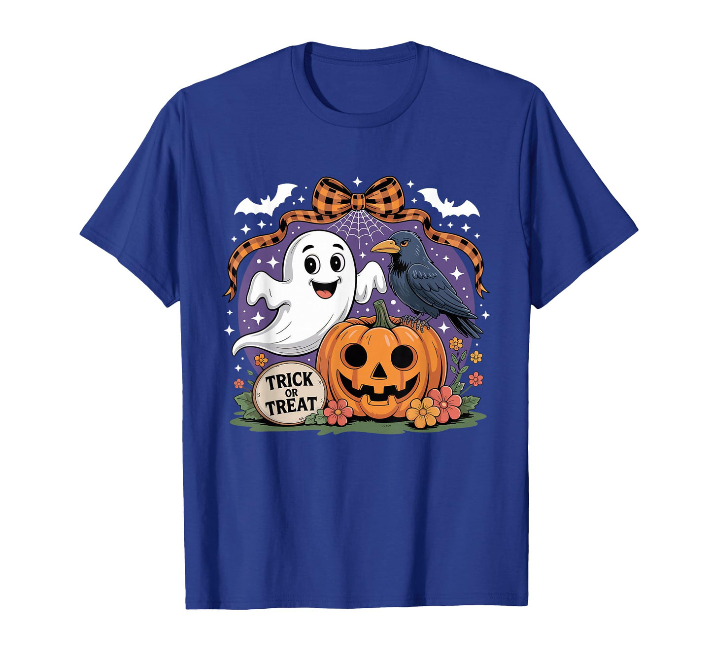 Coquette Floral Ghost Halloween Crow Spooky Trick Or Treat T-Shirt