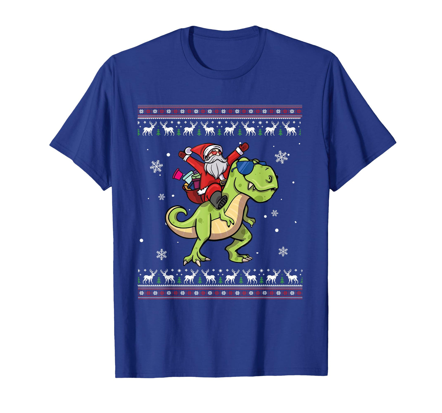 Santa Riding Dinosaur T rex Christmas Pajamas Men Boys Kids T-Shirt