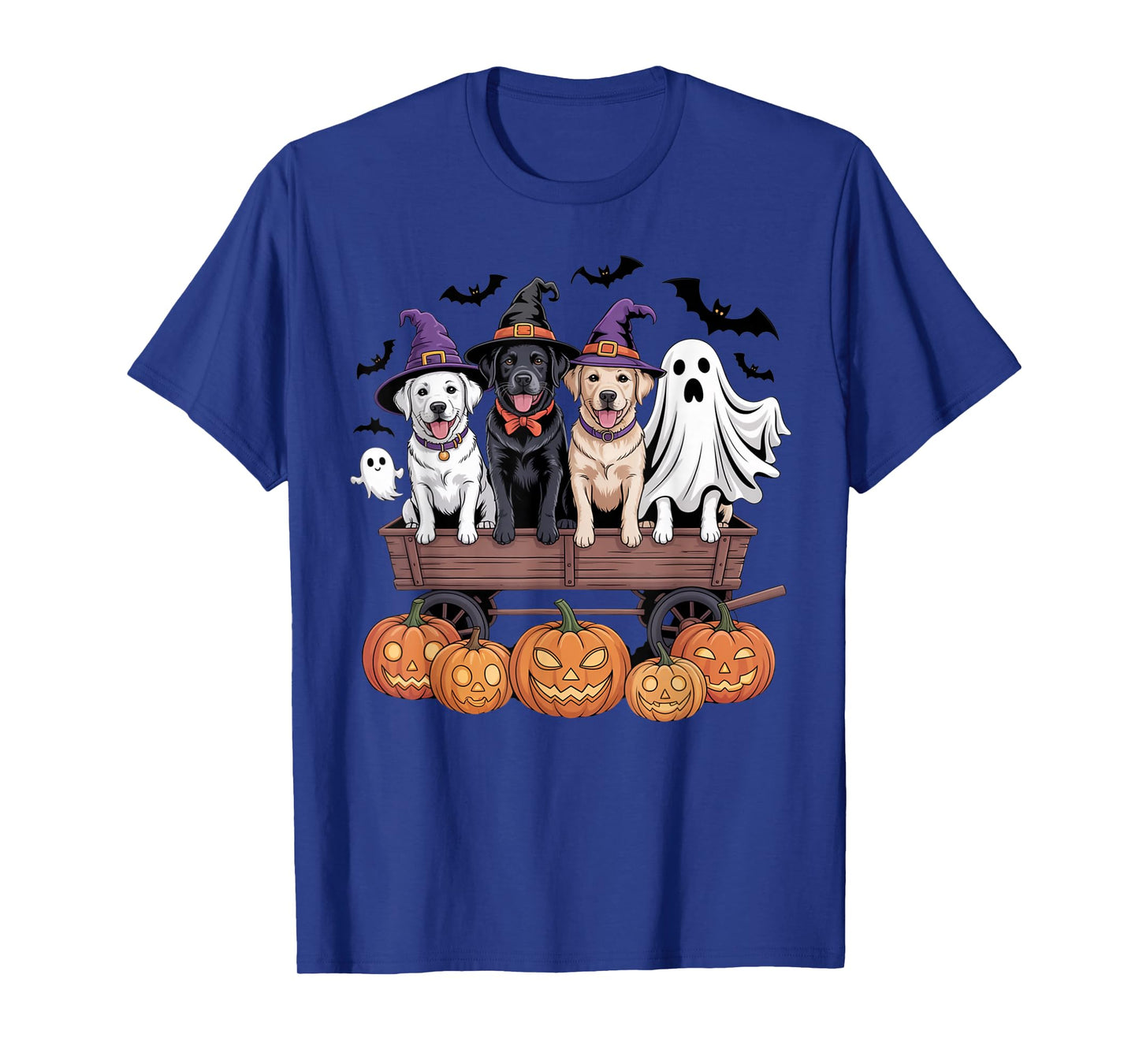 Labrador Halloween Wagon Witch Hats Ghost Pumpkins Matching T-Shirt