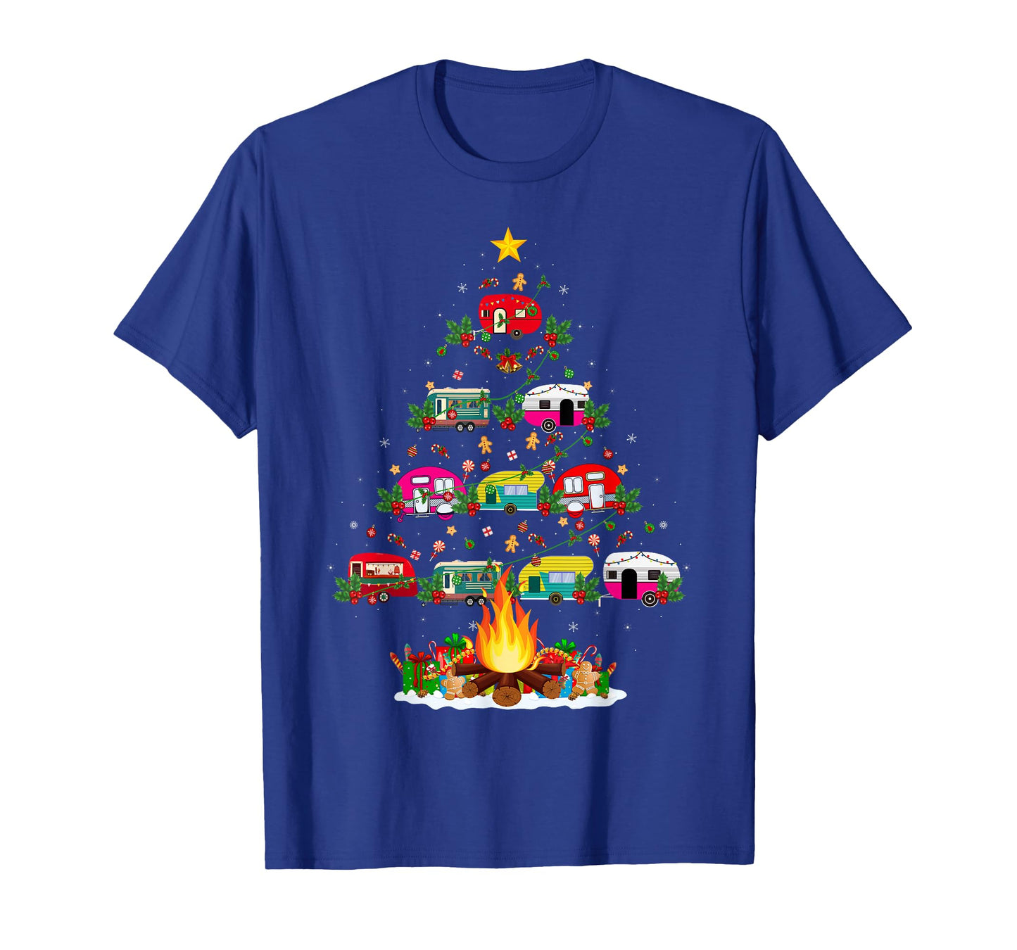 Camping Vehicle Christmas Lights Outdoors Camping Xmas Tree T-Shirt