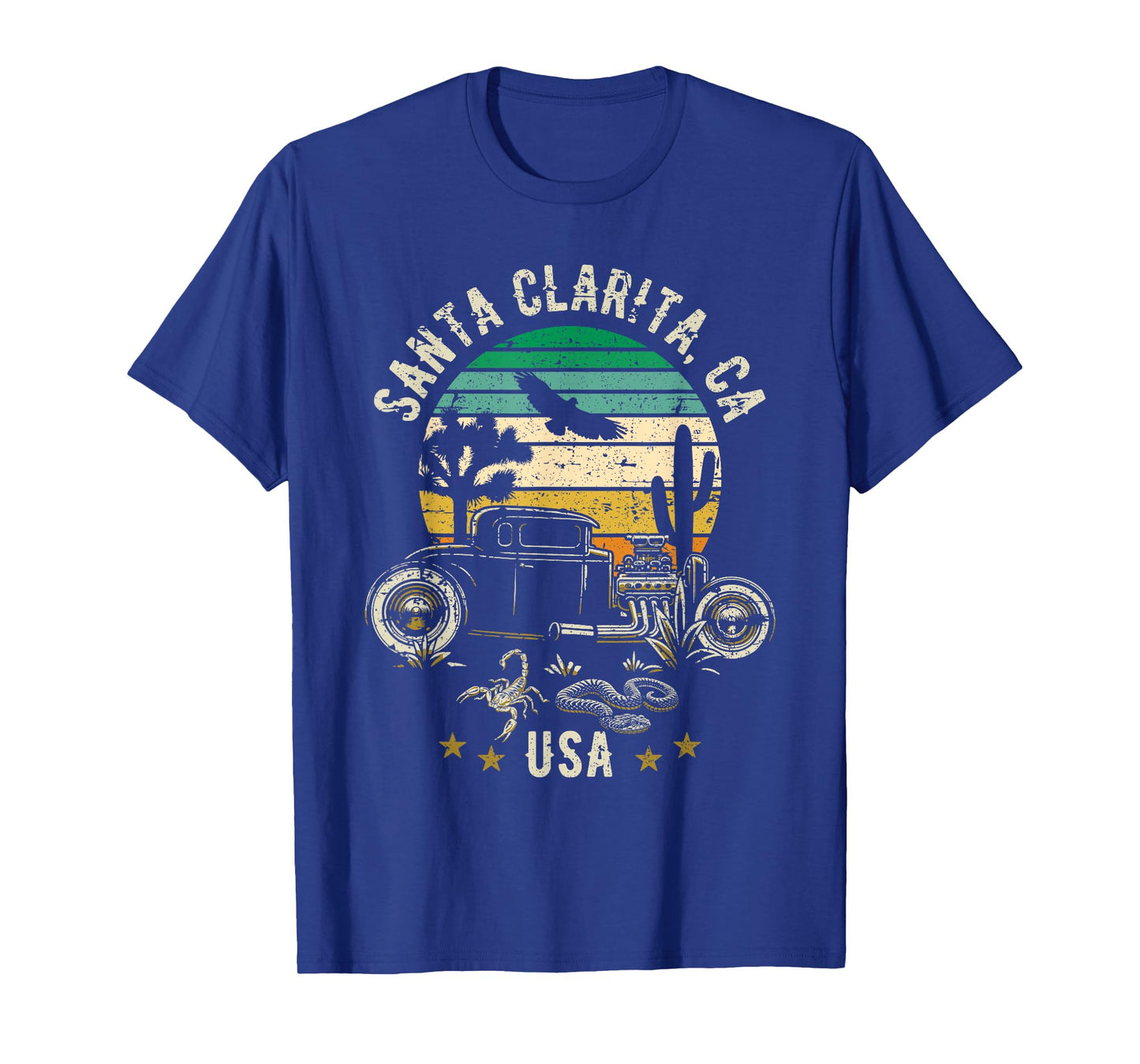 Santa Clarita California USA Hotrod Retro Sunset Design T-Shirt