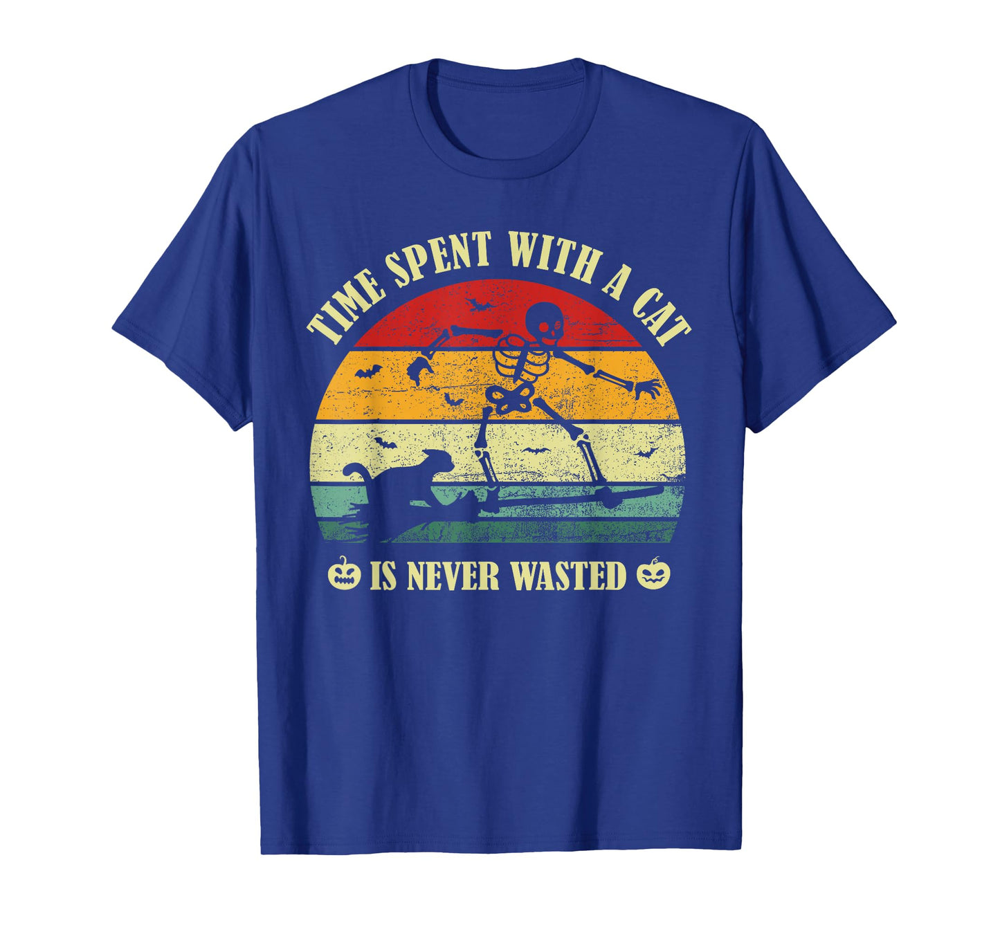 Time Spent with A Cat is Never Wasted Skeleton Halloween Fur T-Shirt
