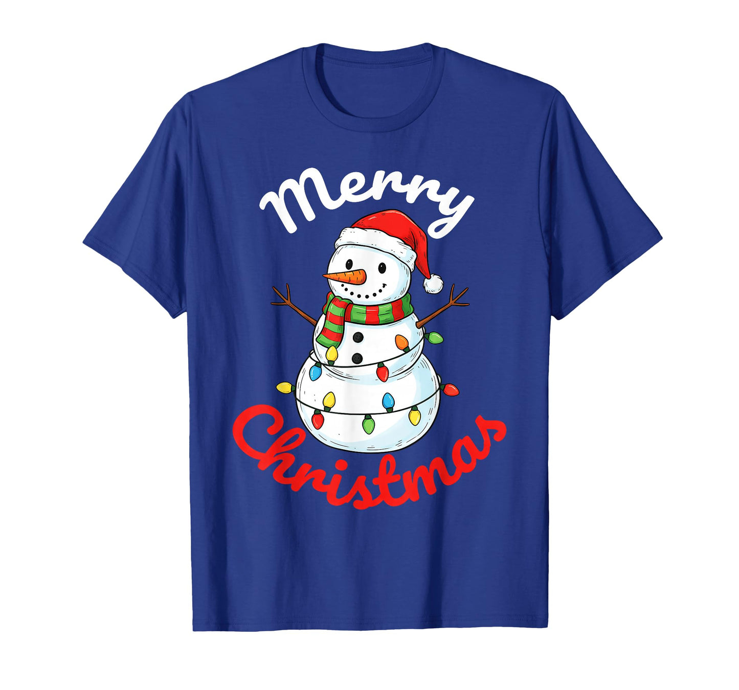 Merry Christmas Snowman Santa Hat Holiday Kids Men Women T-Shirt
