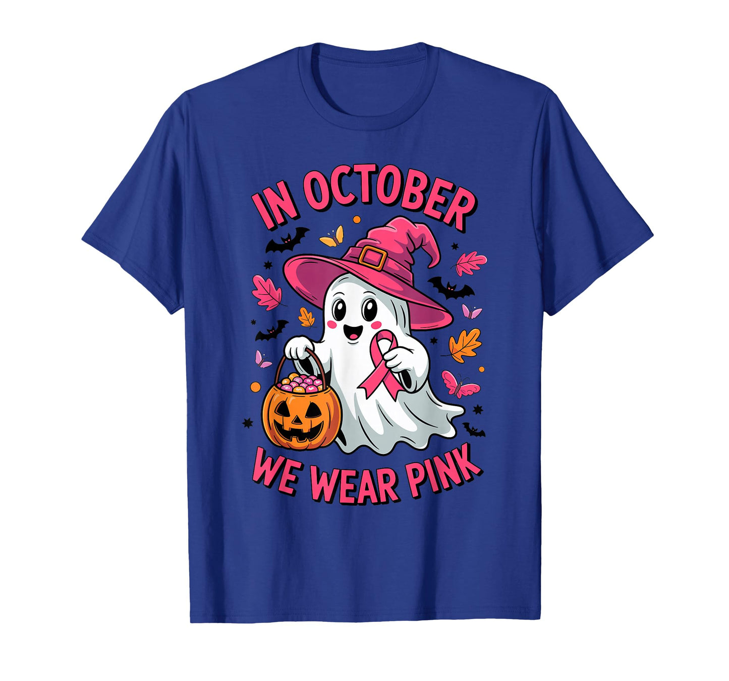 Cute Ghost Pumpkin in October We Wear Pink Costume Halloween T-Shirt