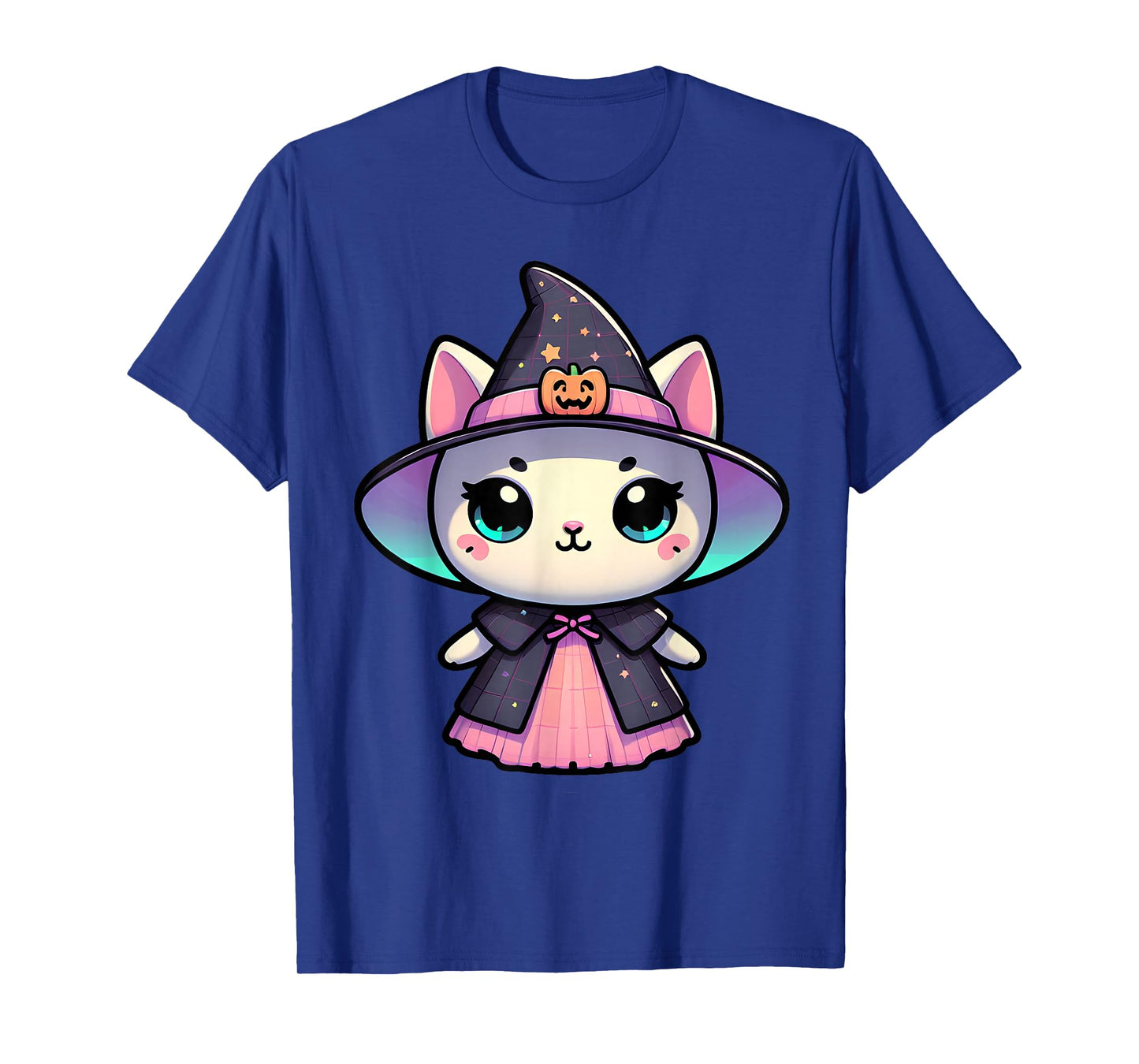 Kawaii Halloween Cat Witch Pumpkin Hat Cute Pastel Magic Art T-Shirt